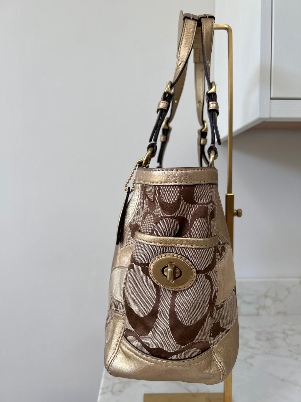 Vintage Coach gold patchwork shoulder bag