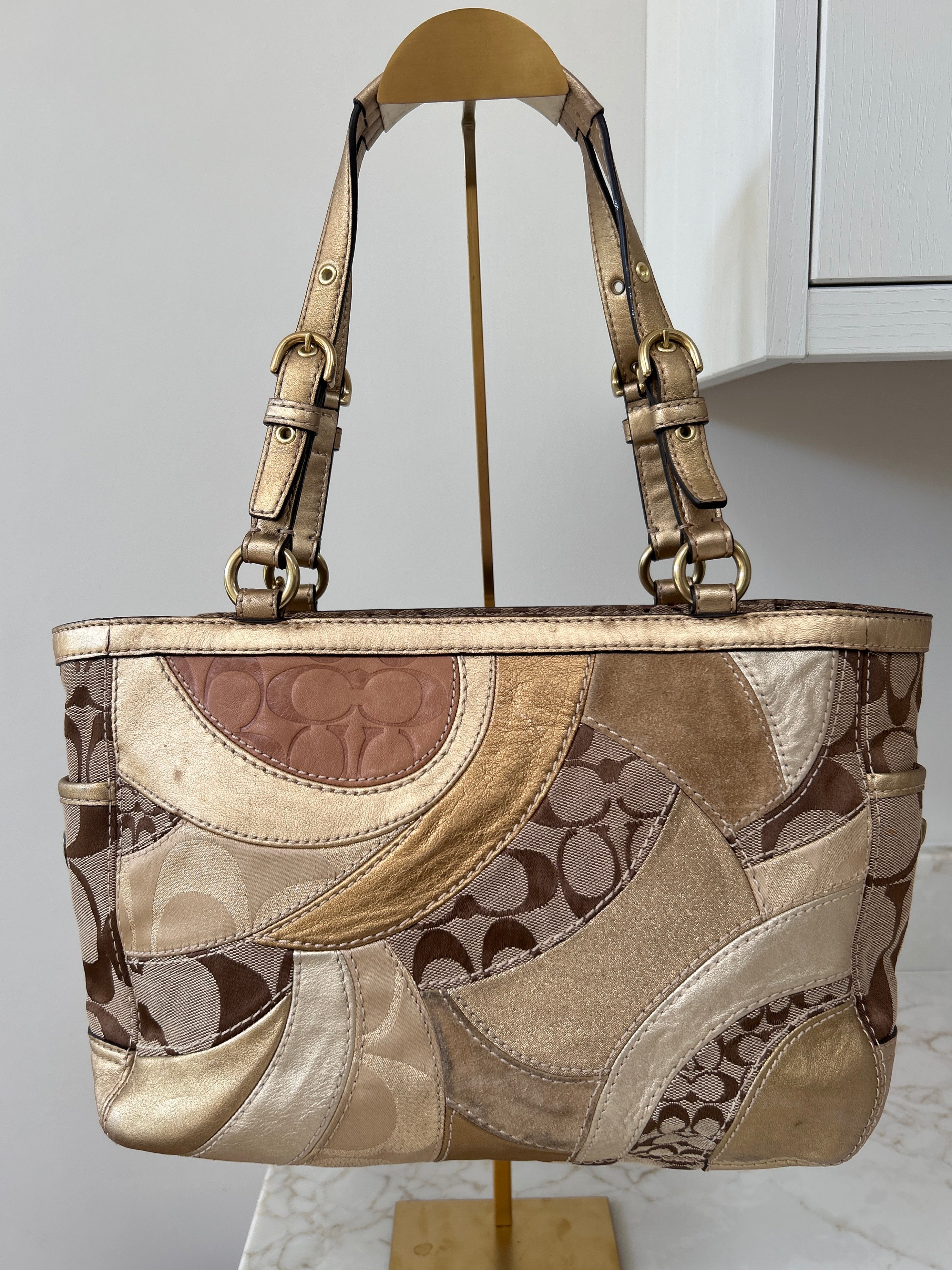 Vintage Coach gold patchwork shoulder bag