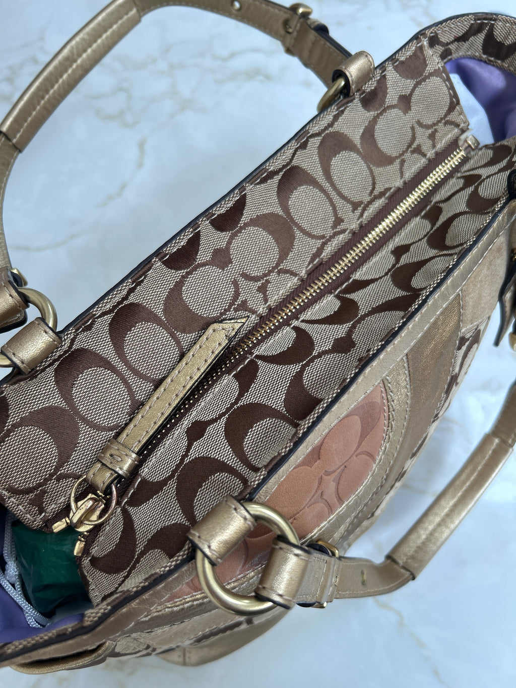 Vintage Coach gold patchwork shoulder bag