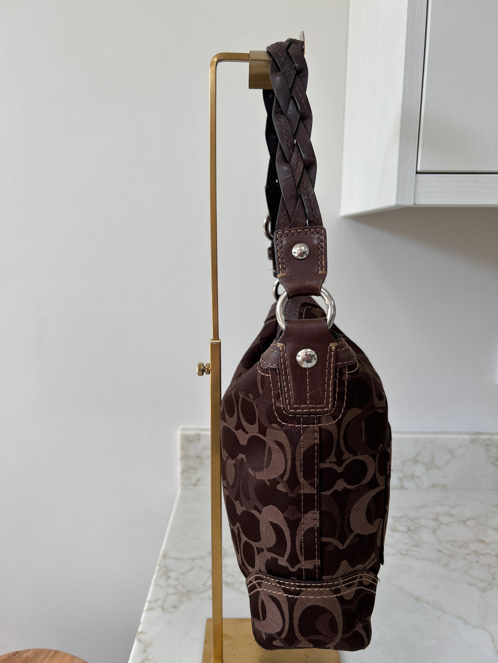 Vintage Coach dark brown turnlock shoulder bag