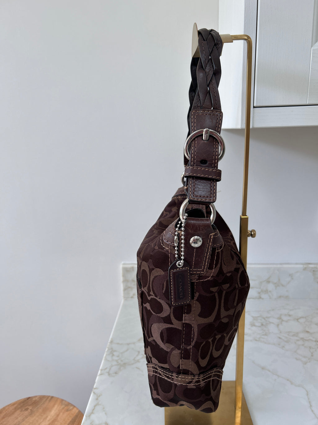 Vintage Coach dark brown turnlock shoulder bag