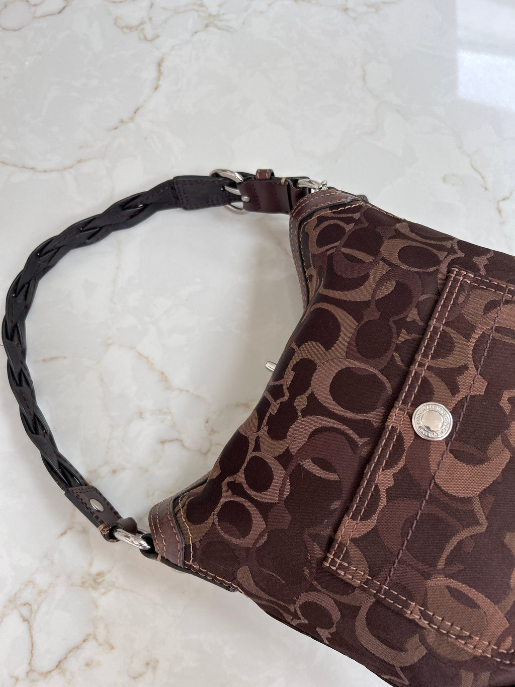 Vintage Coach dark brown turnlock shoulder bag