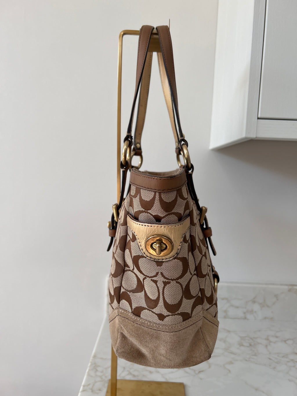 Vintage Coach brown monogram shoulder bag
