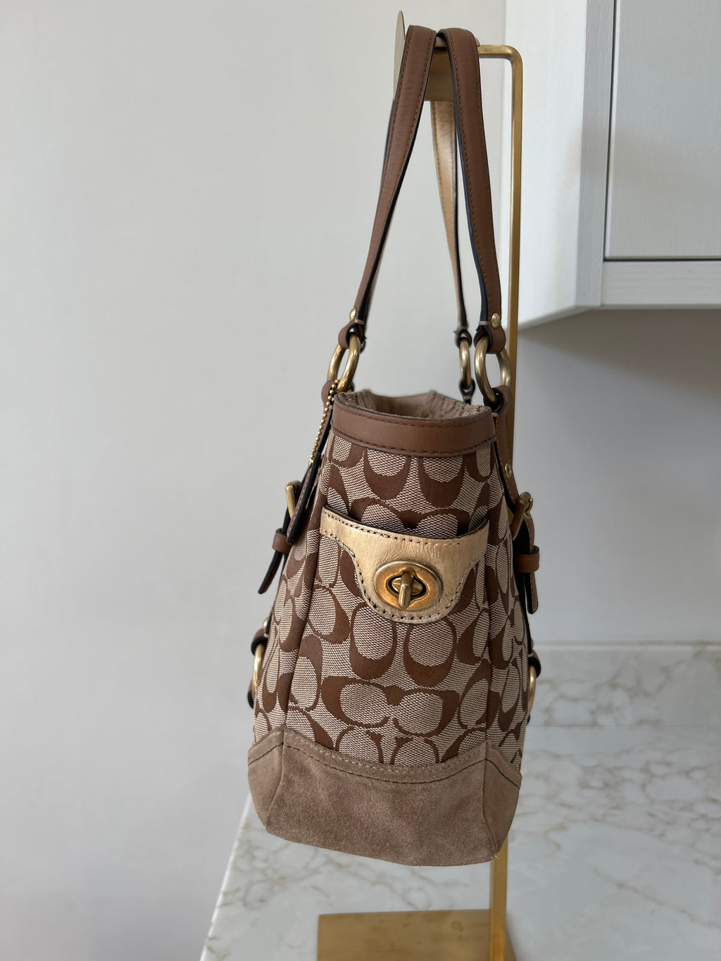 Vintage Coach brown monogram shoulder bag