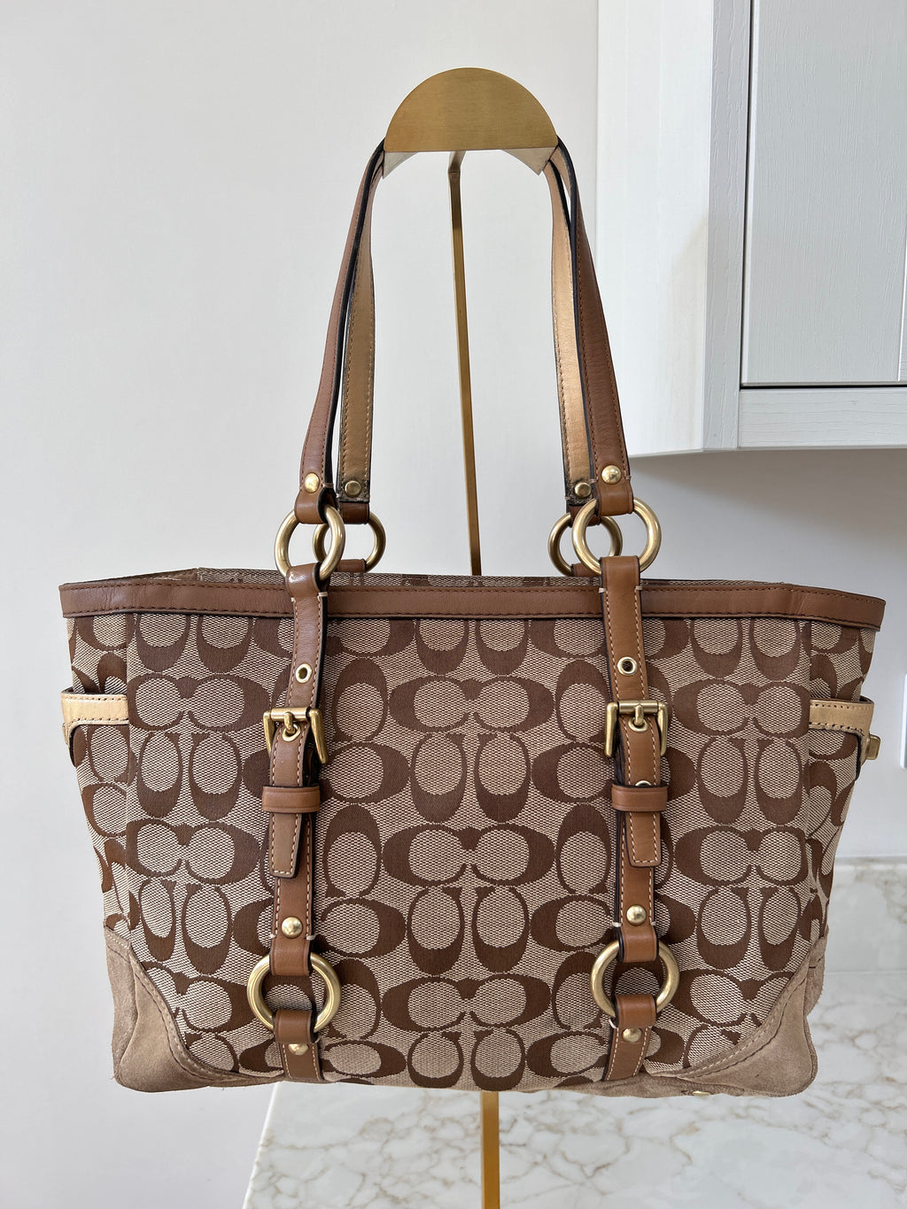 Vintage Coach brown monogram shoulder bag