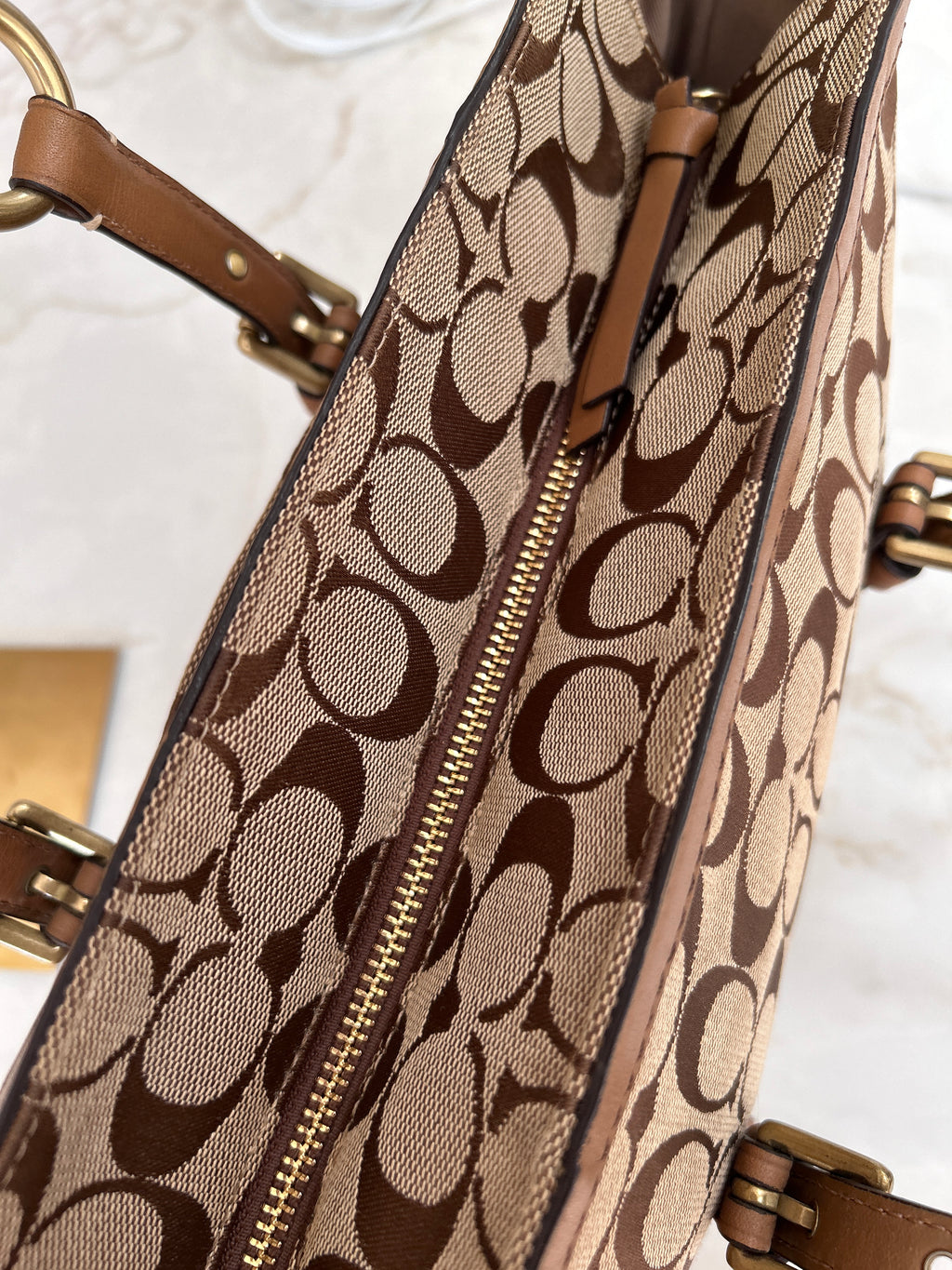 Vintage Coach brown monogram shoulder bag
