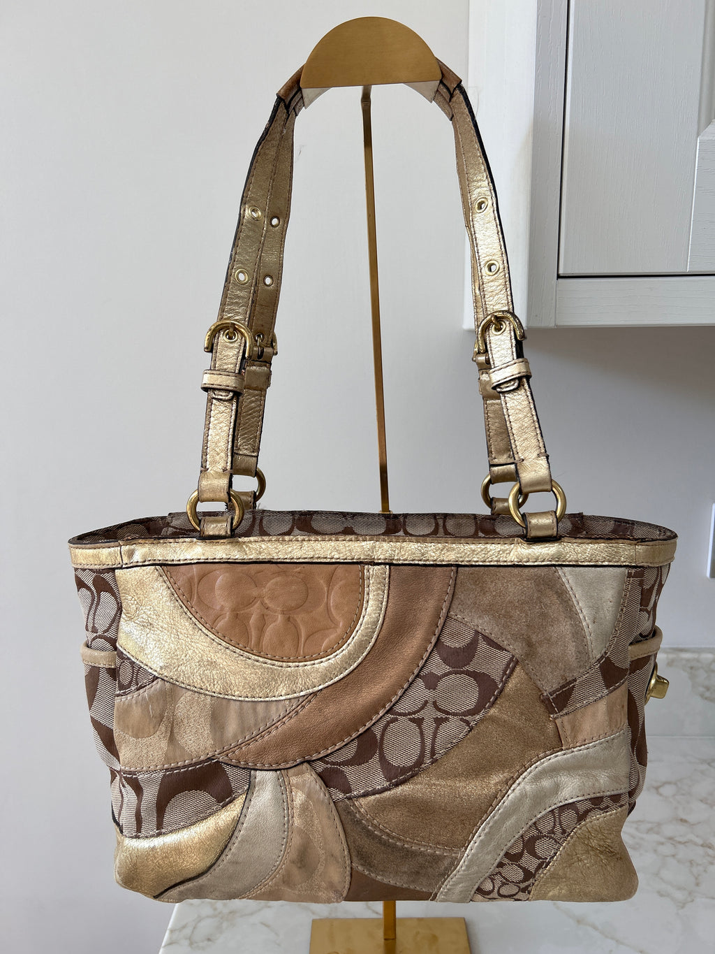Vintage Coach gold patchwork shoulder bag