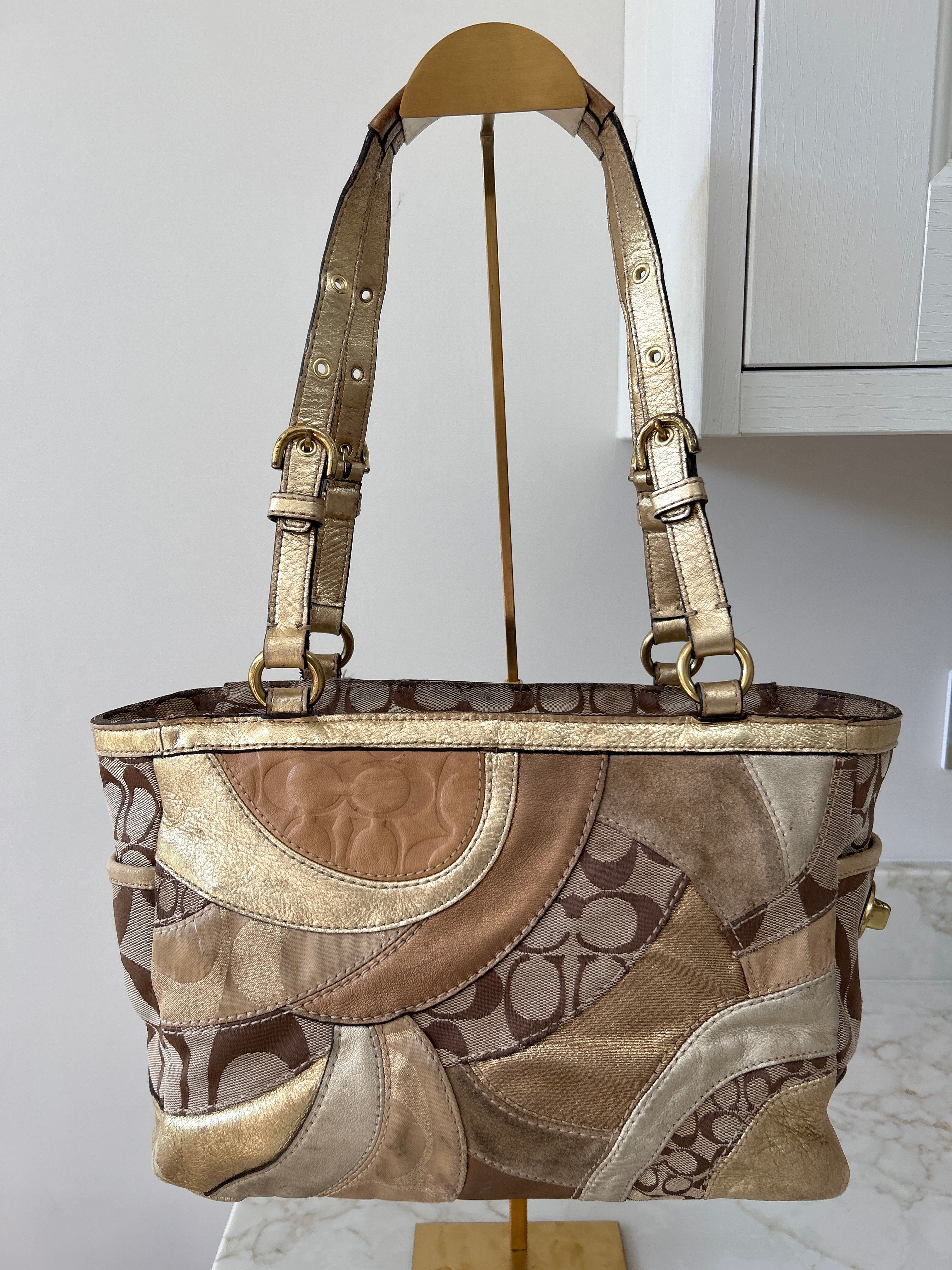 Vintage Coach gold patchwork shoulder bag