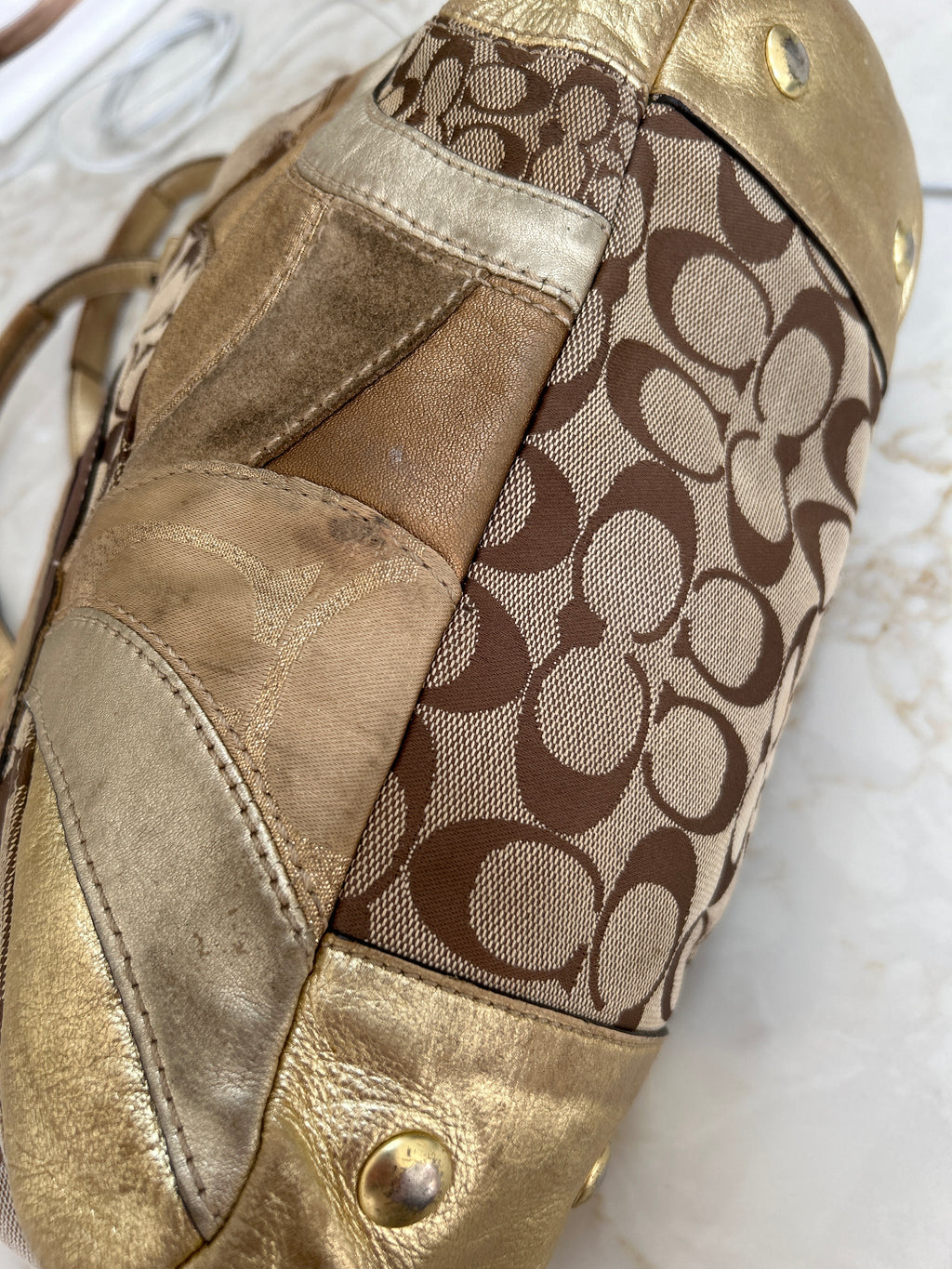 Vintage Coach gold patchwork shoulder bag