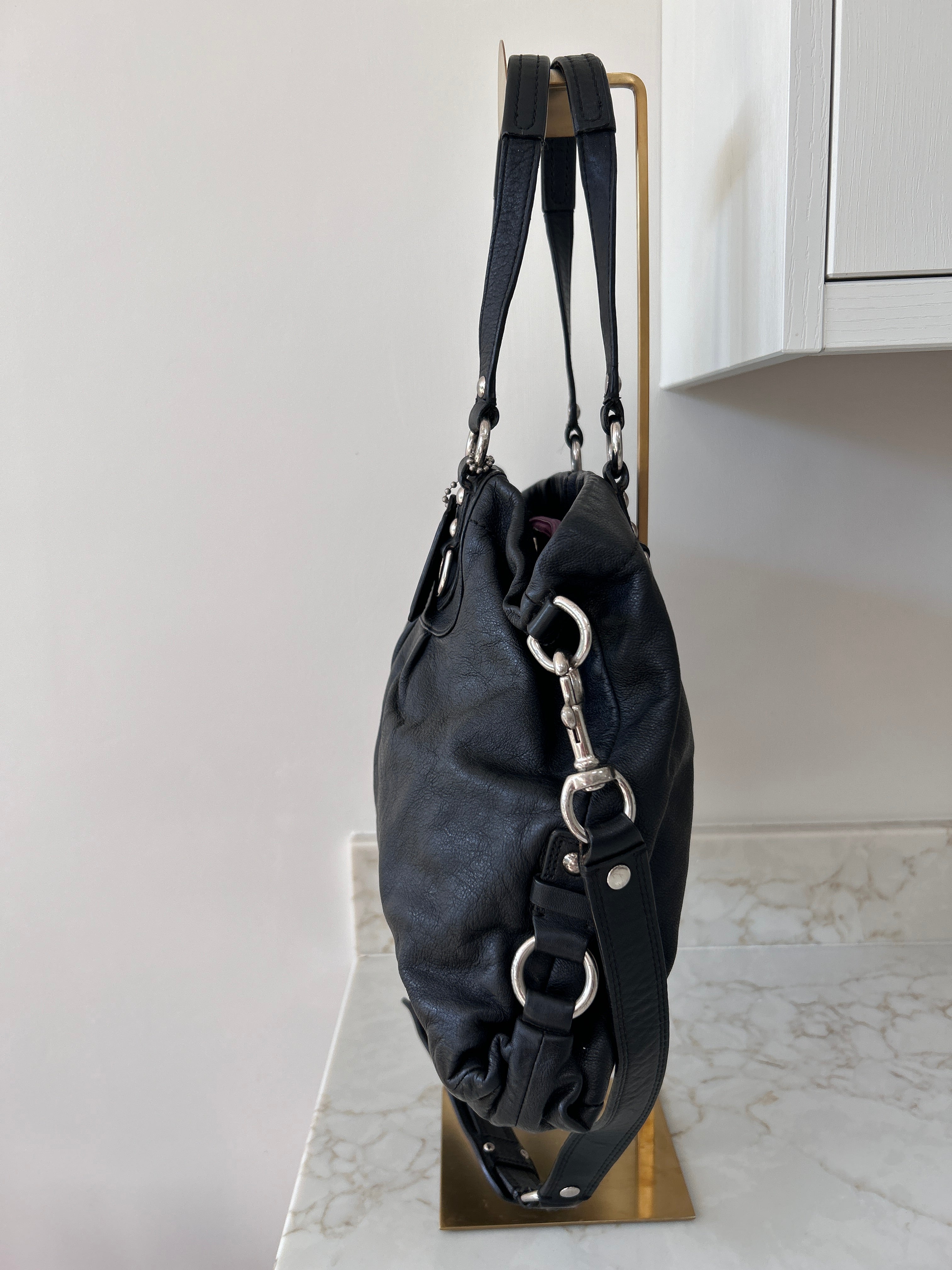 Vintage Coach black leather shoulder bag