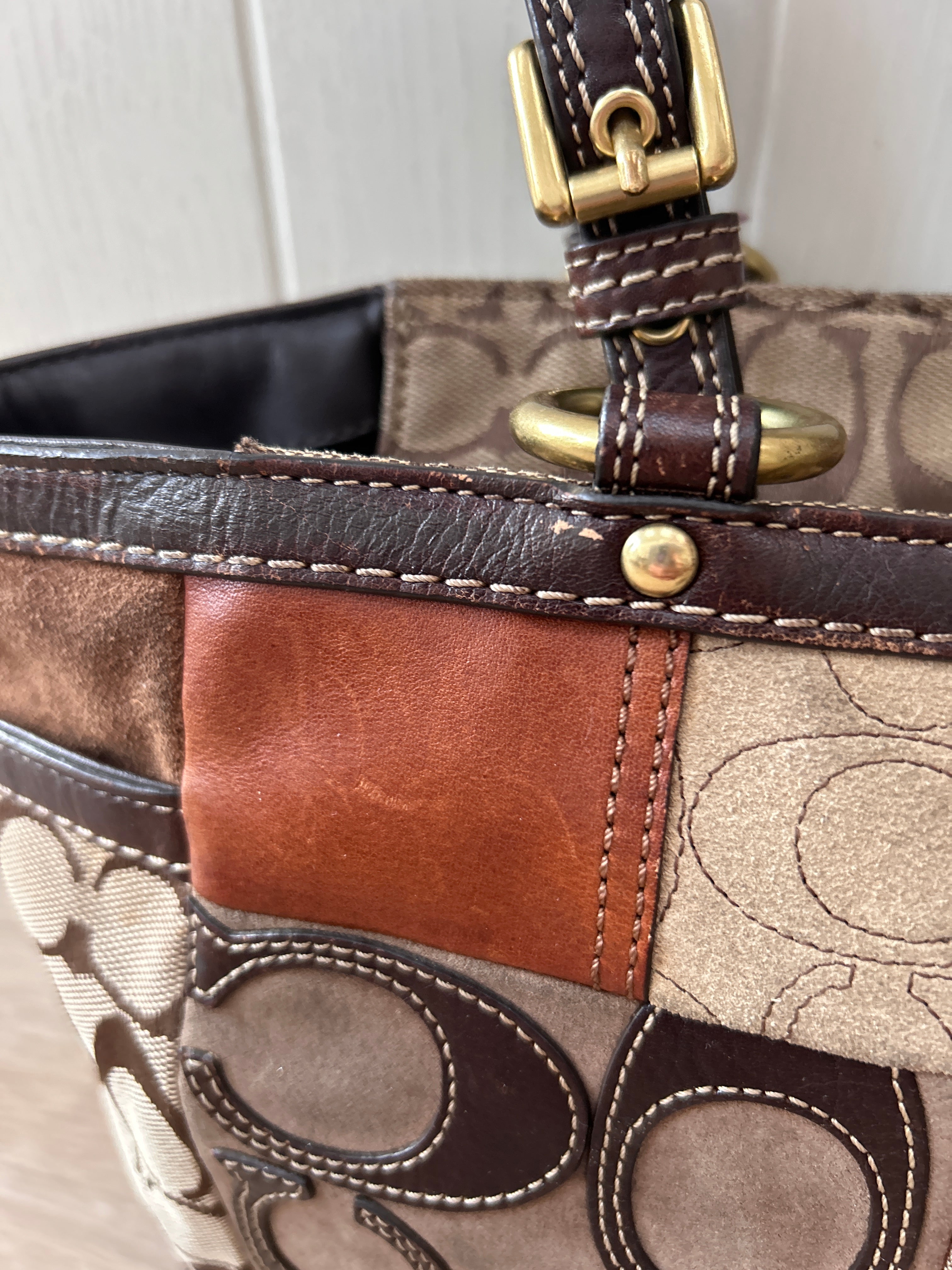 Vintage Coach animal print patchwork shoulder bag