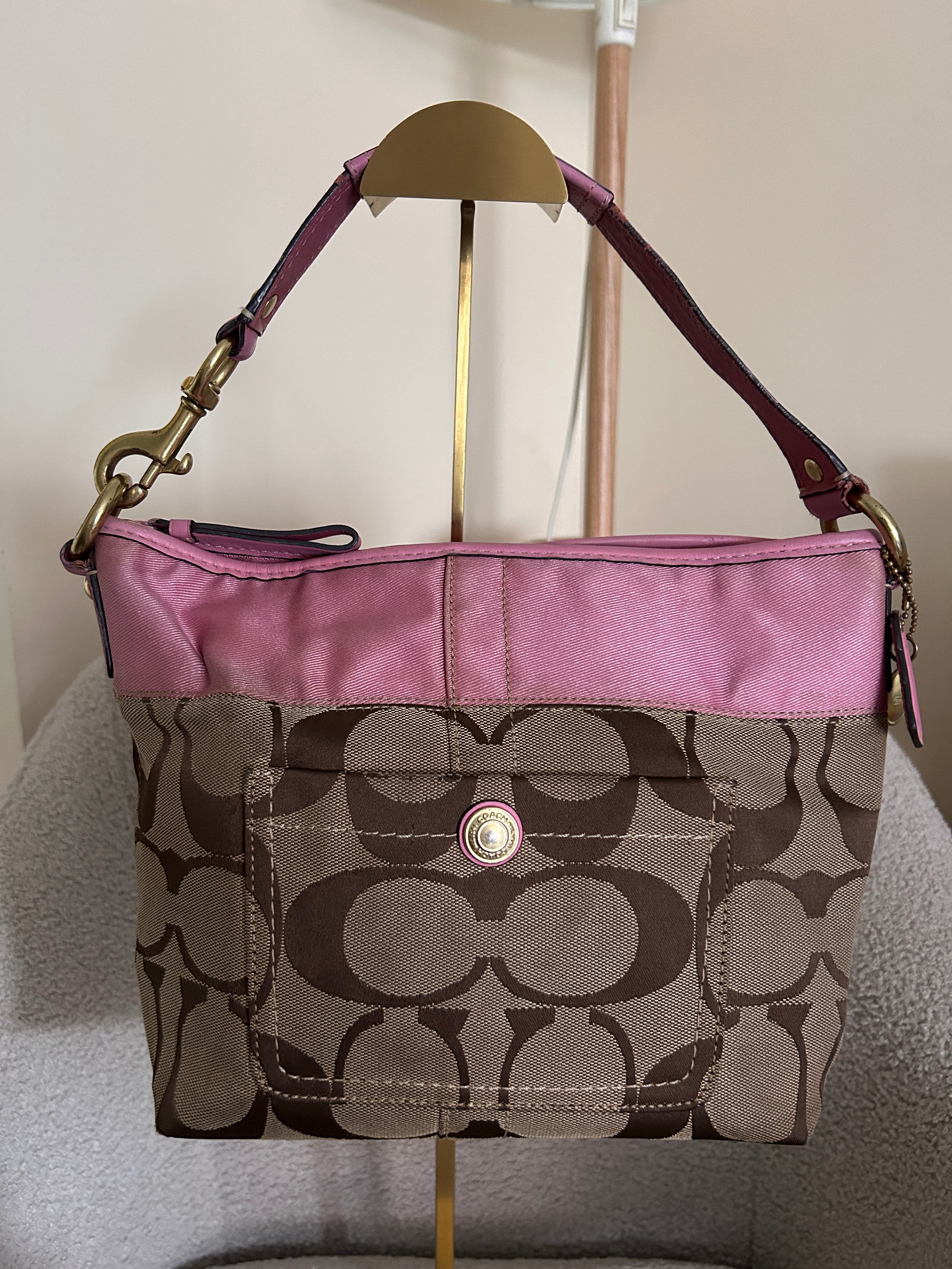 Vintage Coach signature monogram and pink shoulder bag