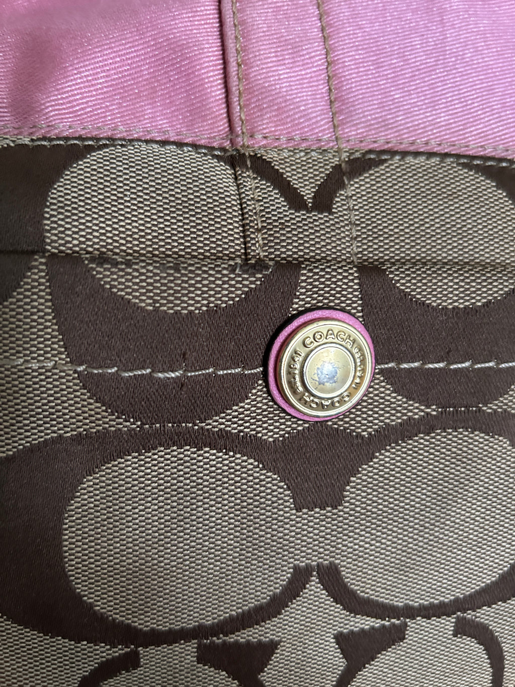 Vintage Coach signature monogram and pink shoulder bag