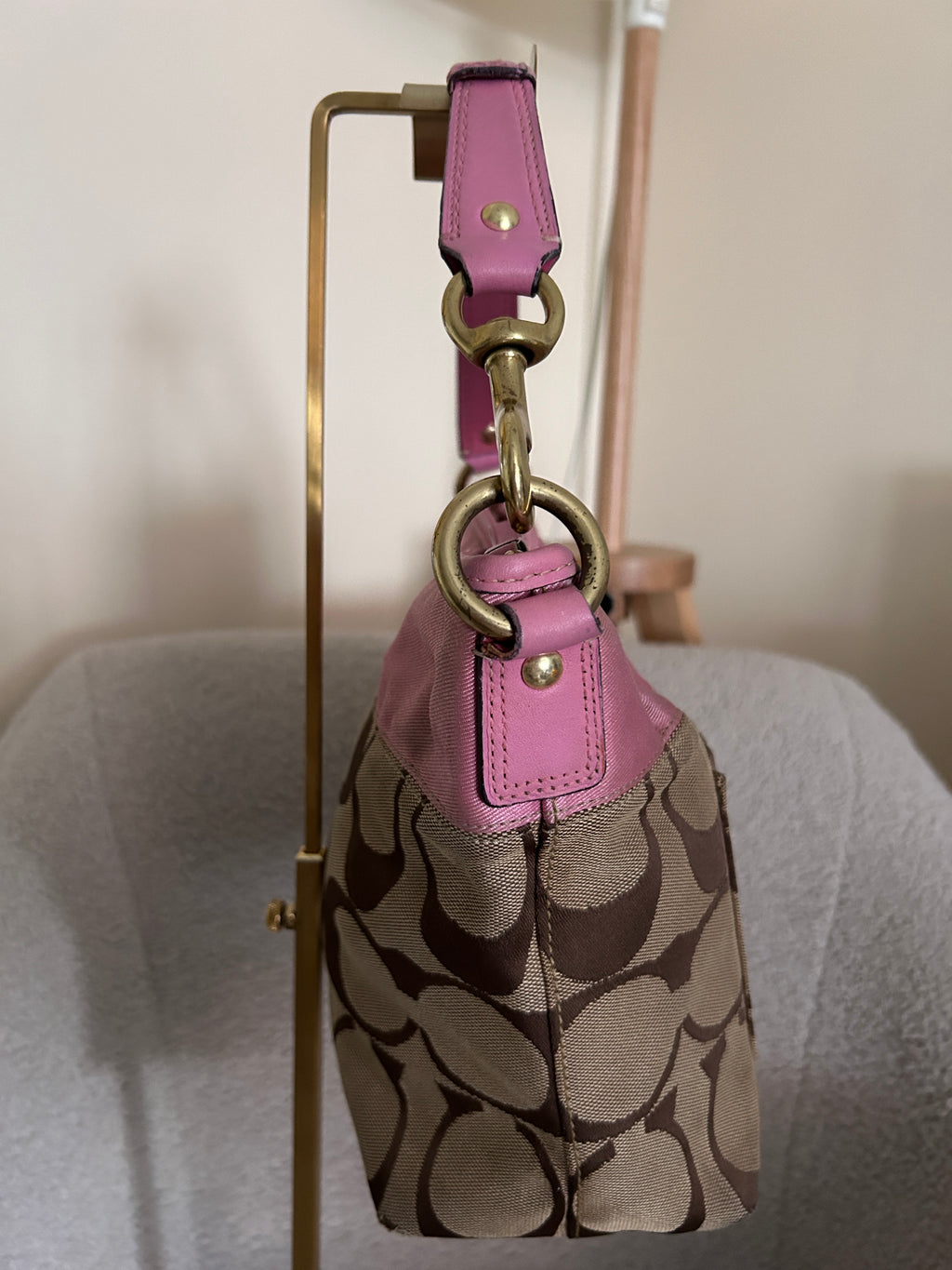 Vintage Coach signature monogram and pink shoulder bag