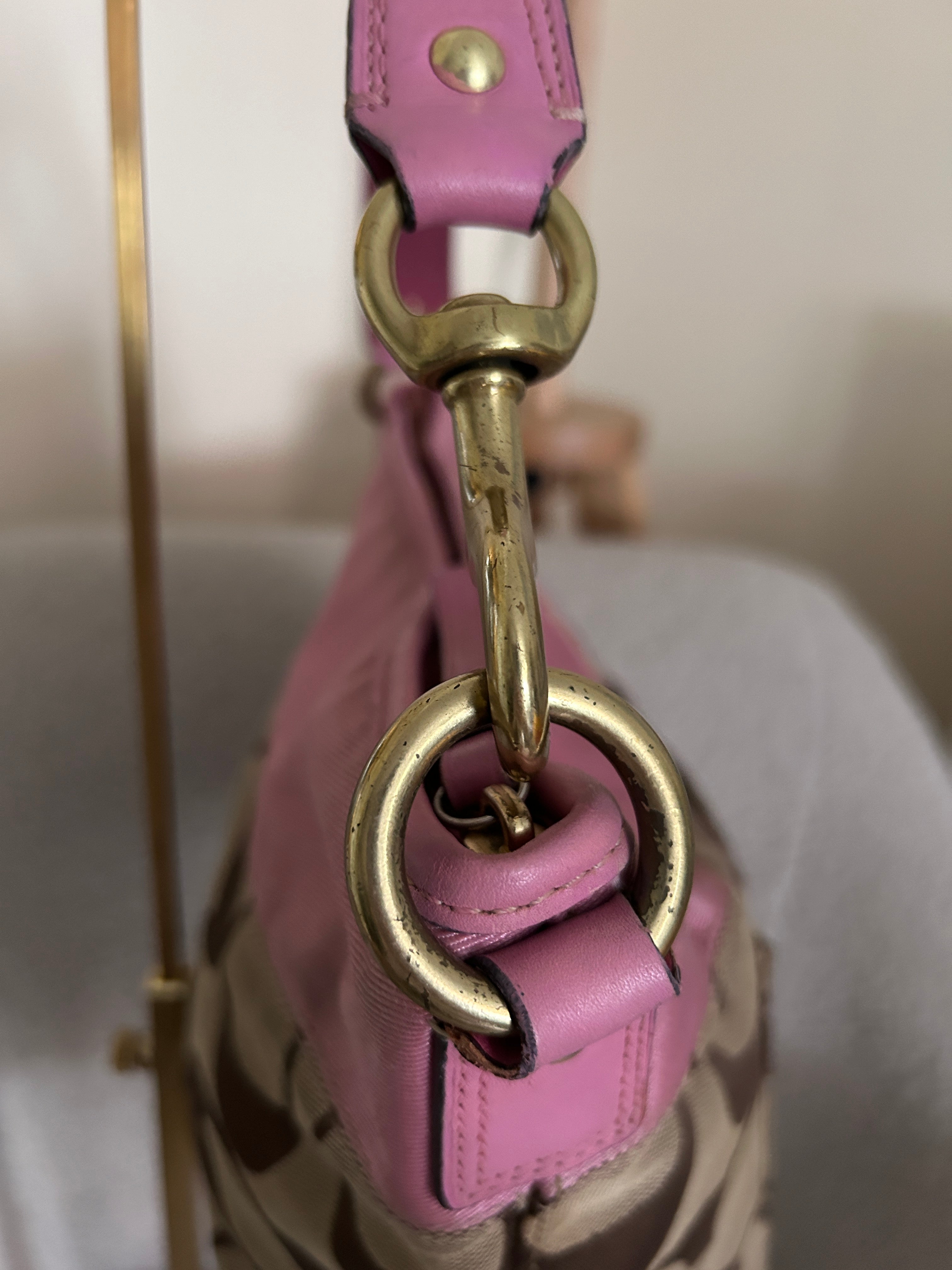 Vintage Coach signature monogram and pink shoulder bag