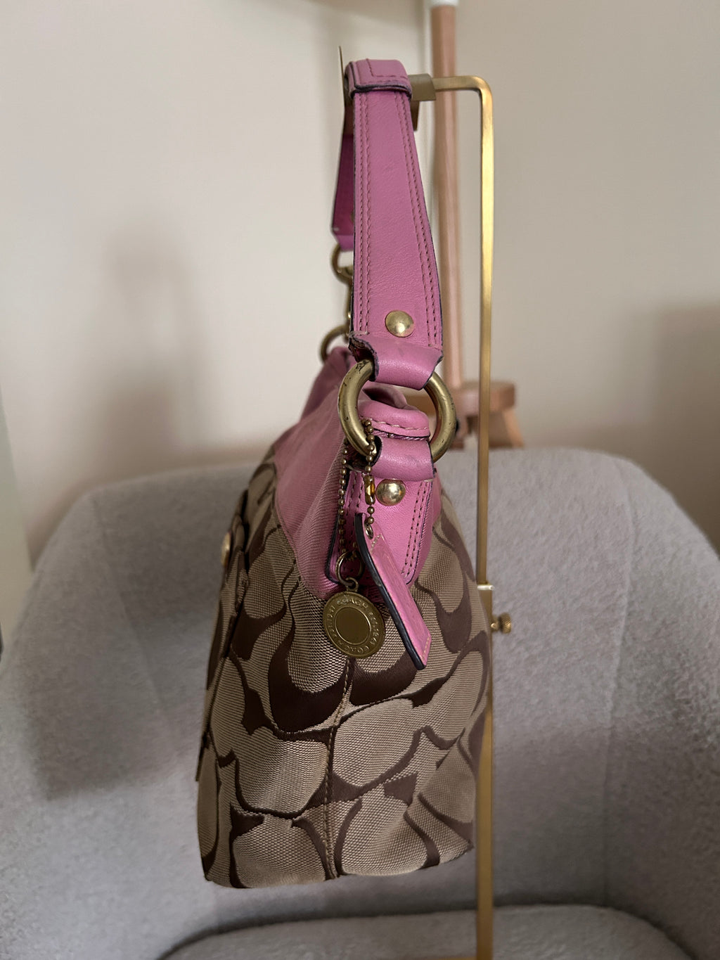 Vintage Coach signature monogram and pink shoulder bag