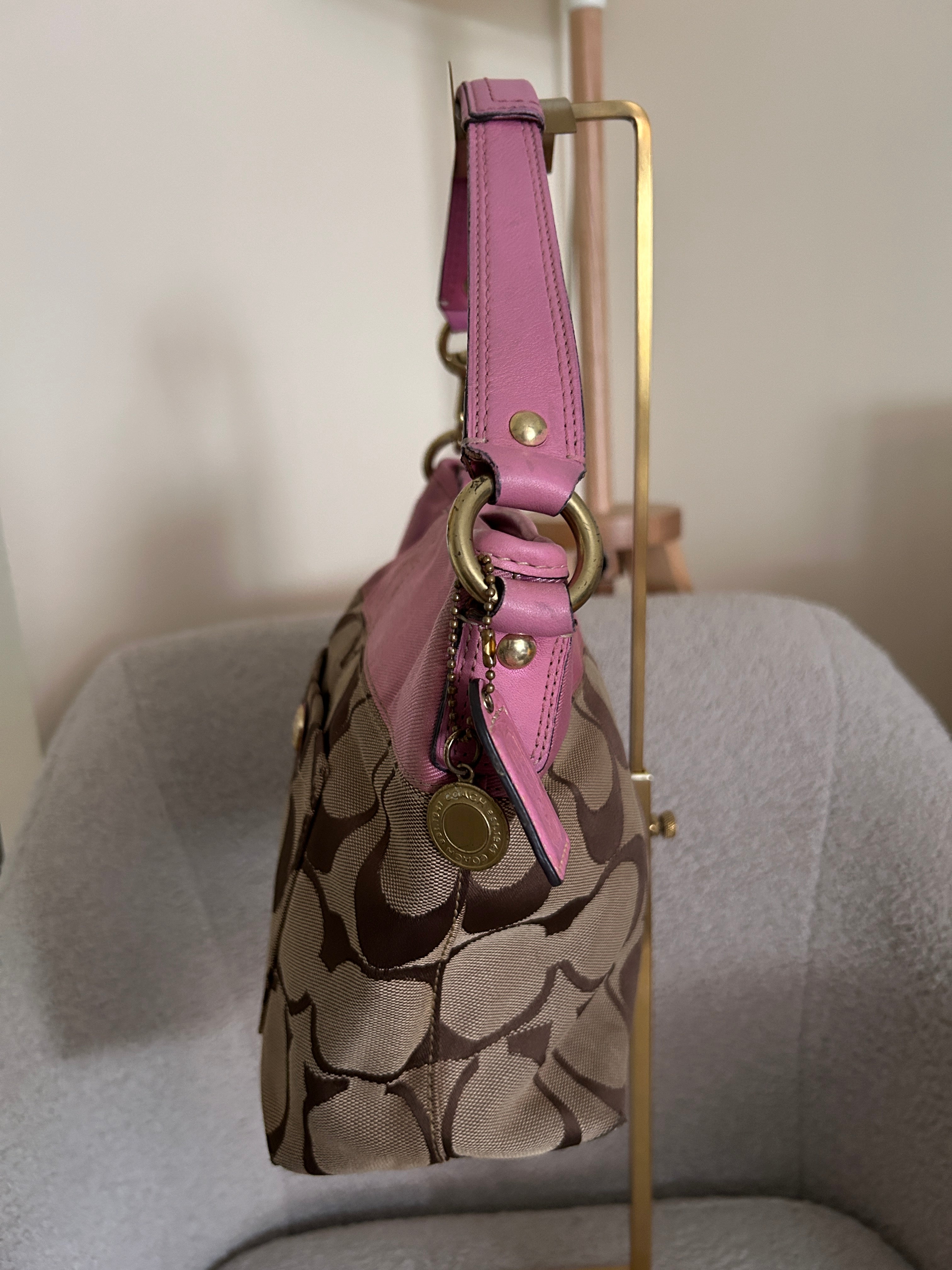 Vintage Coach signature monogram and pink shoulder bag