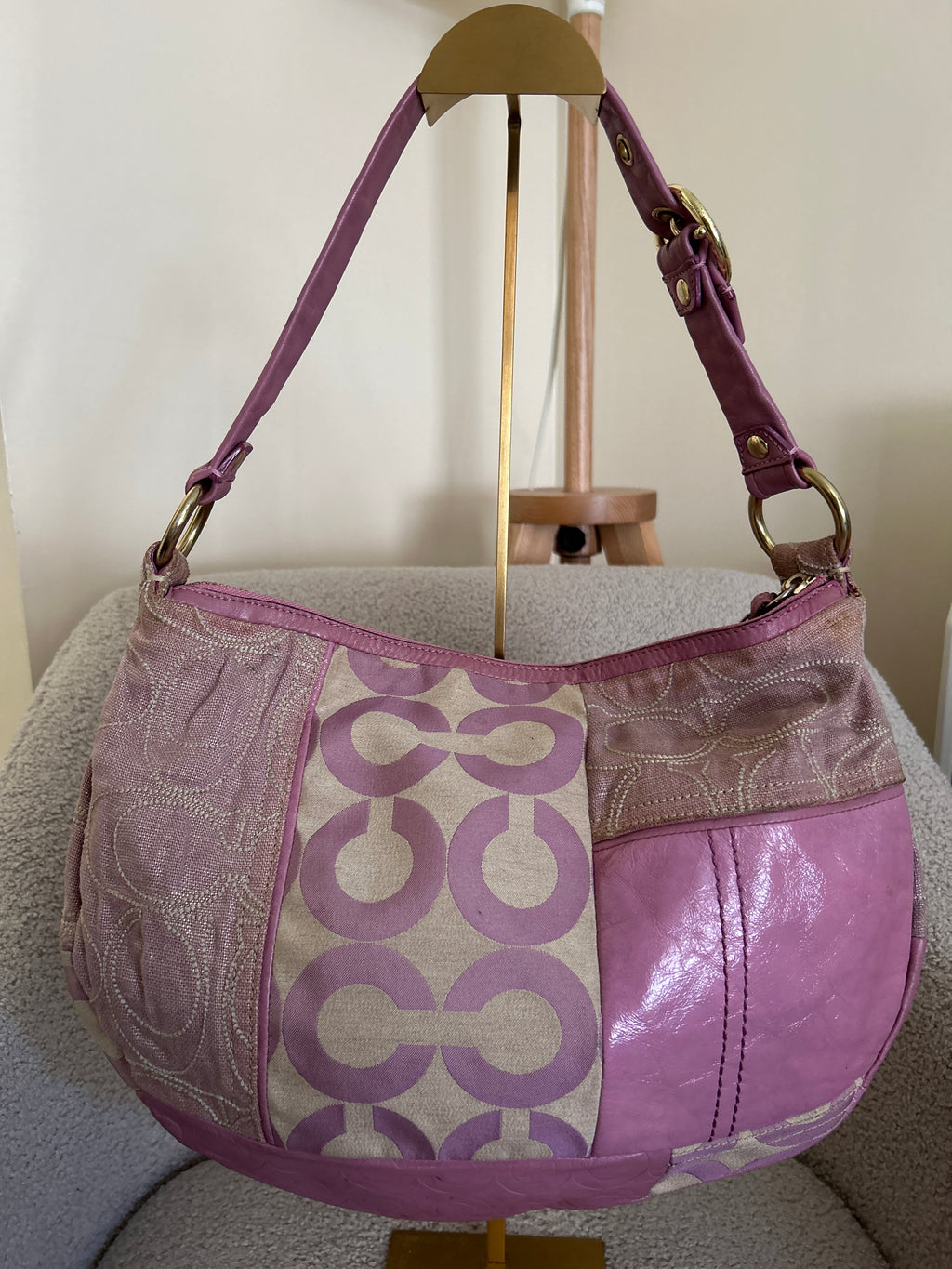 Vintage Coach pink patchwork shoulder bag