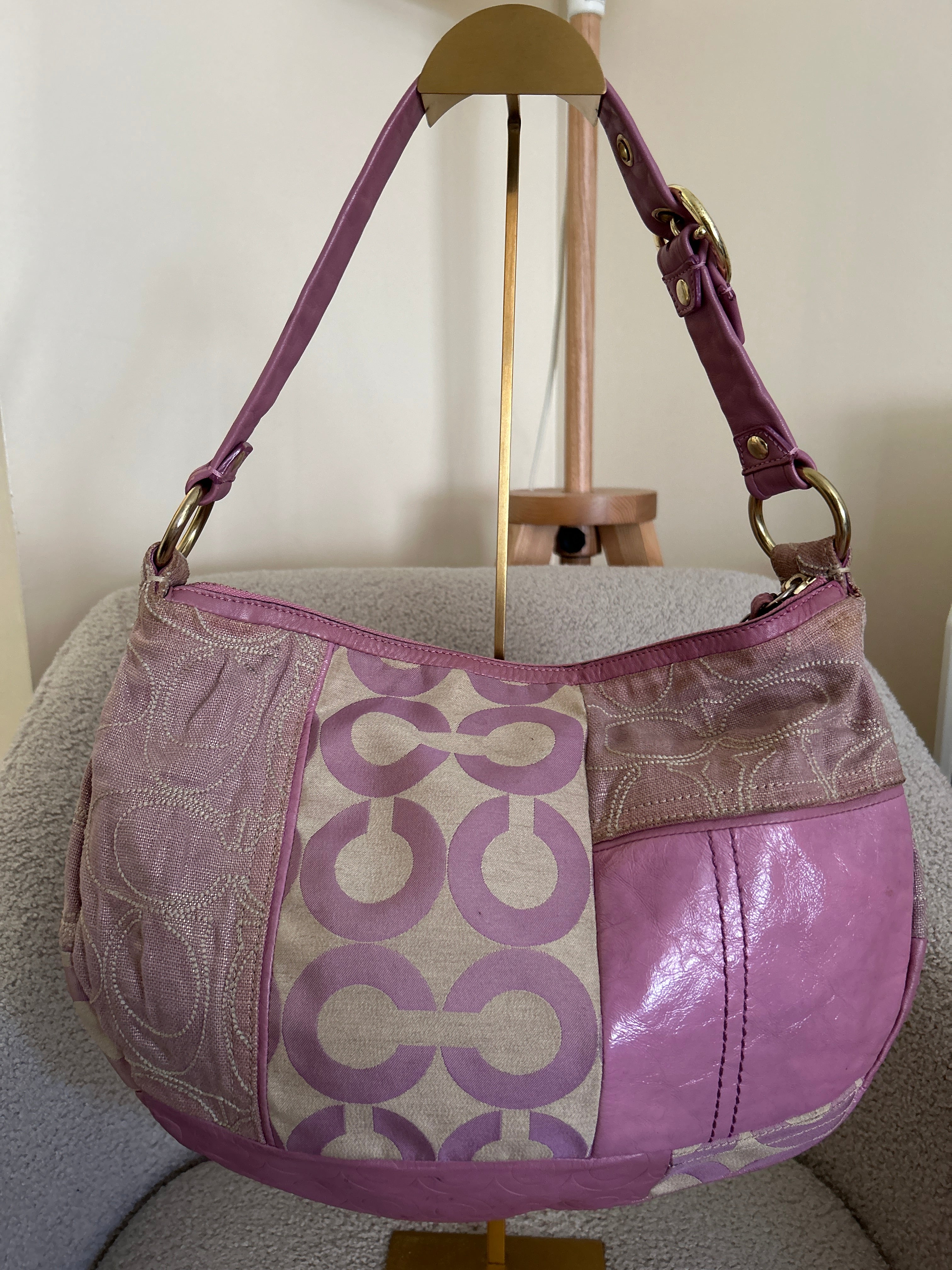 Vintage Coach pink patchwork shoulder bag