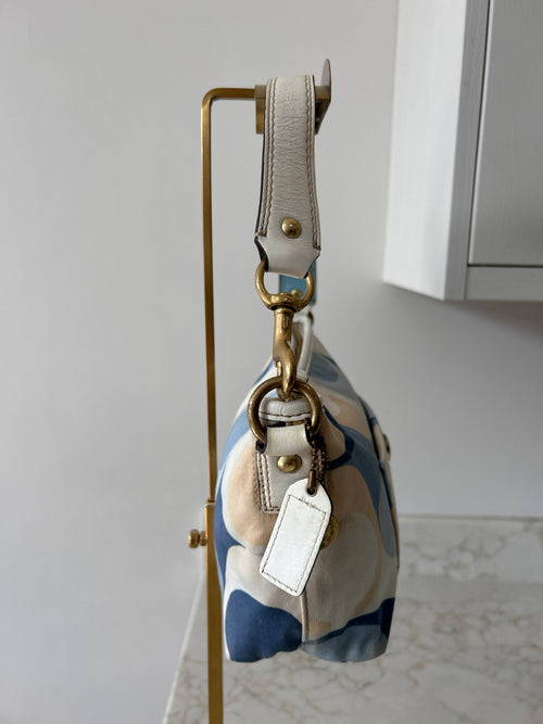 Vintage Coach blue and cream monogram shoulder bag