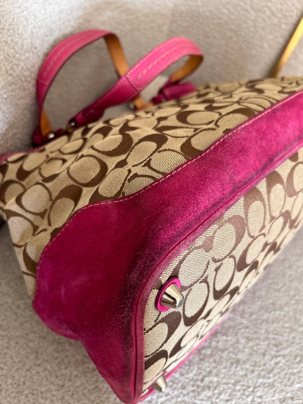 Vintage Coach pink suede shoulder bag
