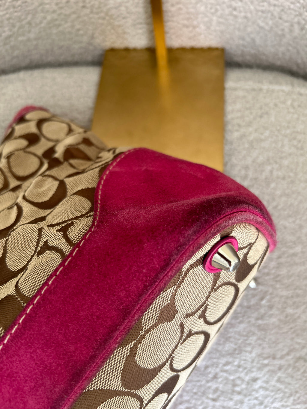 Vintage Coach pink suede shoulder bag