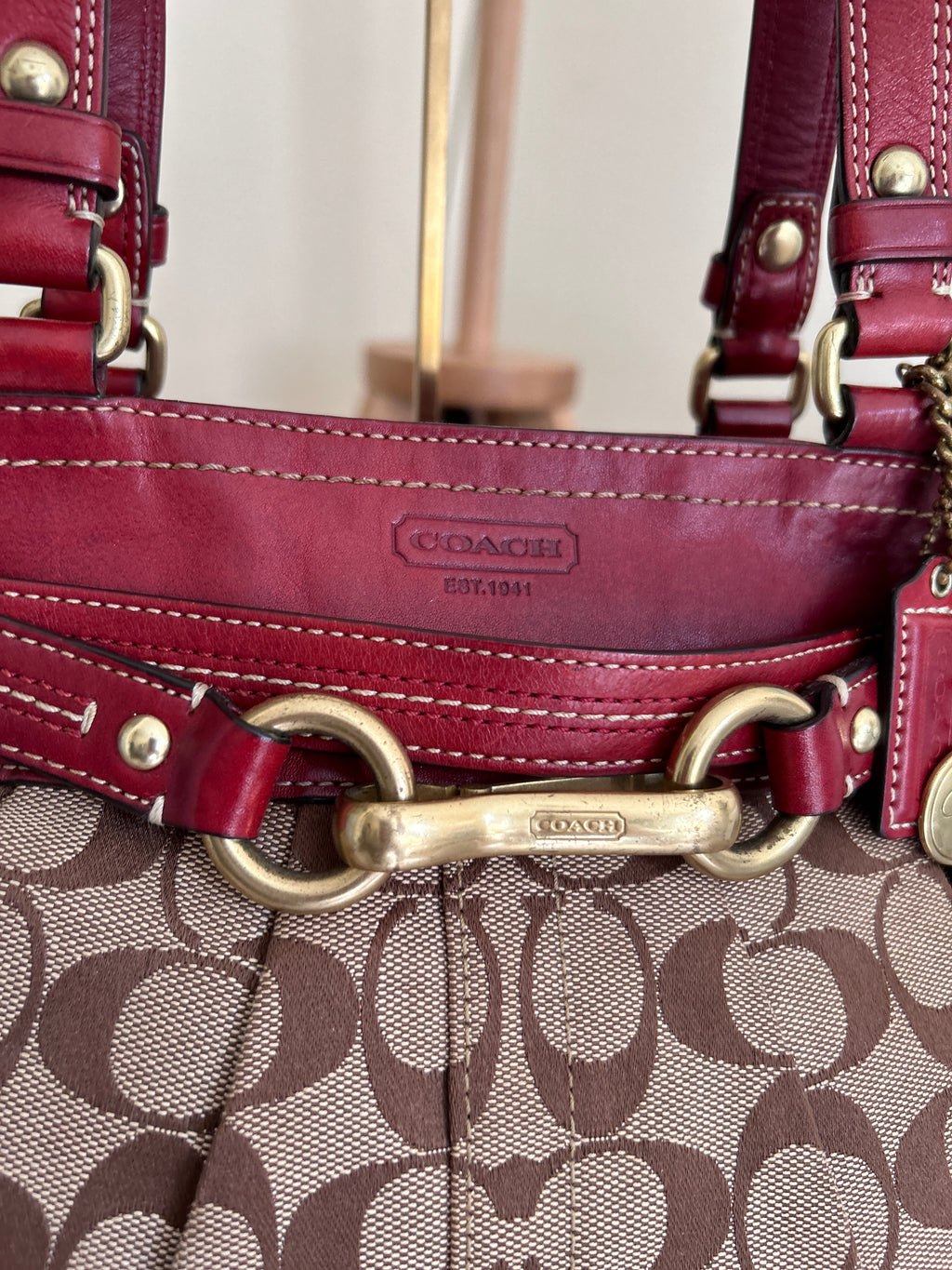 Vintage Coach red leather shoulder bag