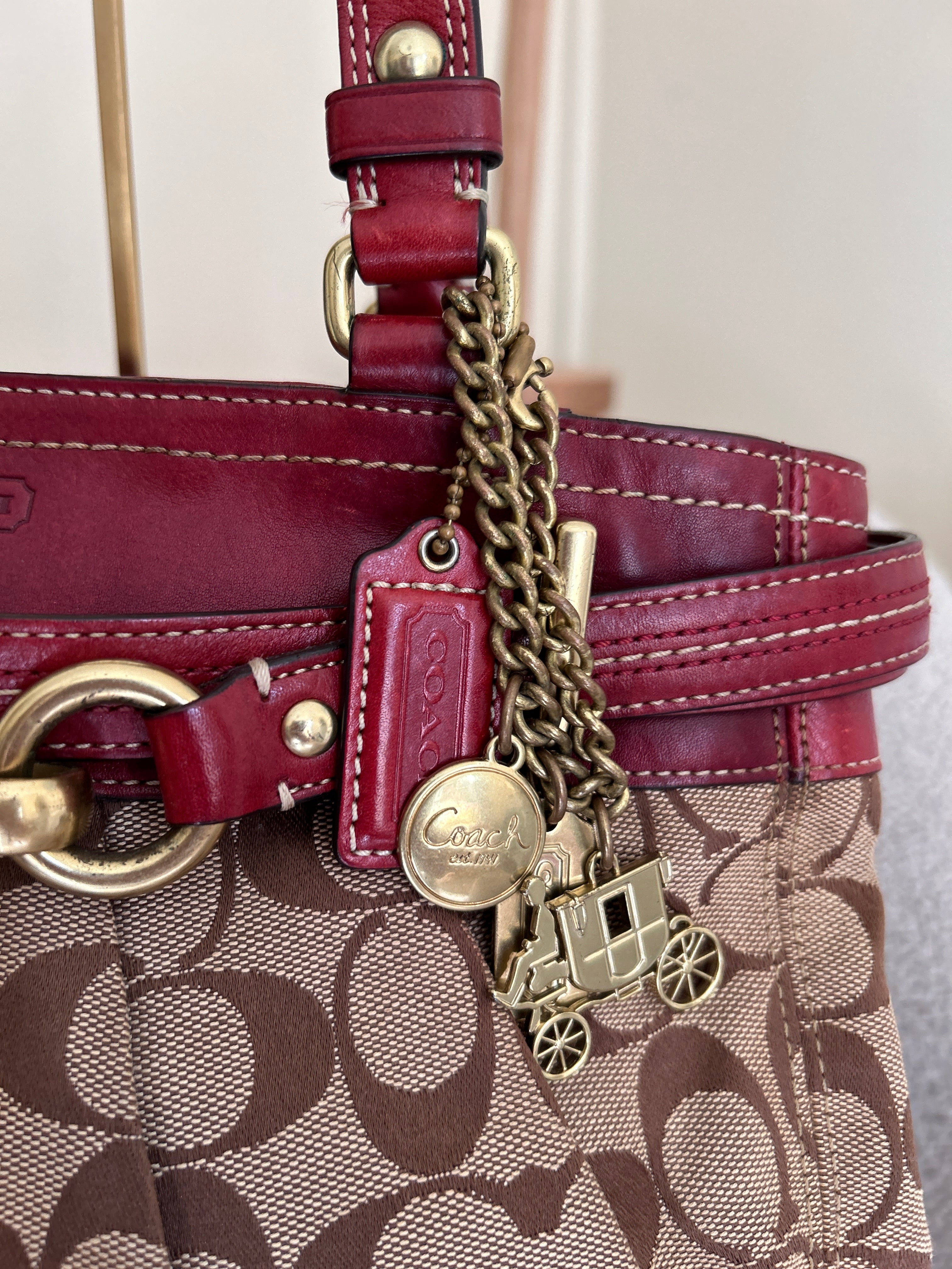 Vintage Coach red leather shoulder bag