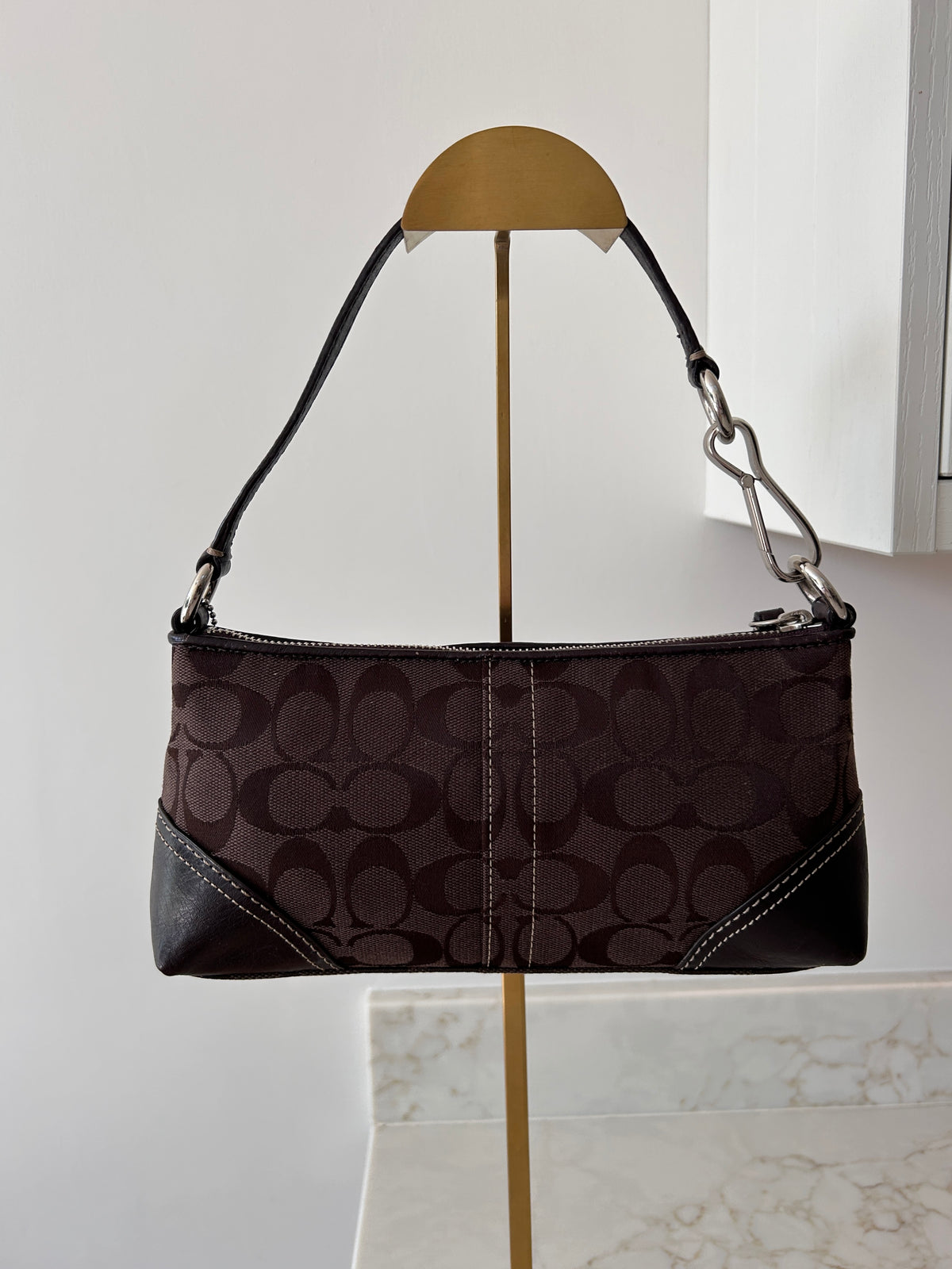 Vintage Coach chocolate brown baguette shoulder bag