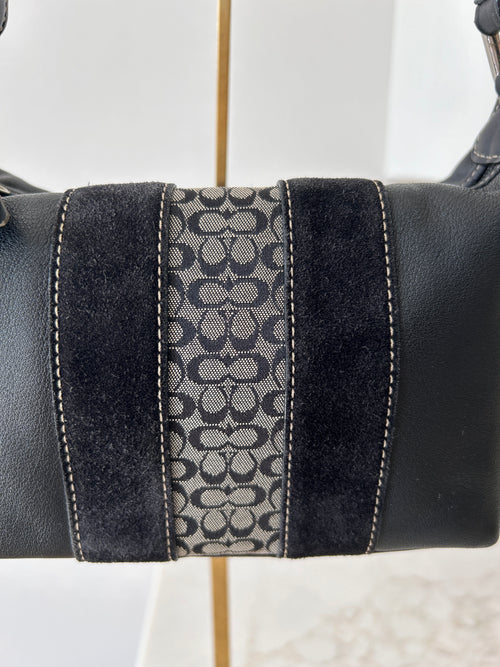 Vintage Coach black leather and suede shoulder bag