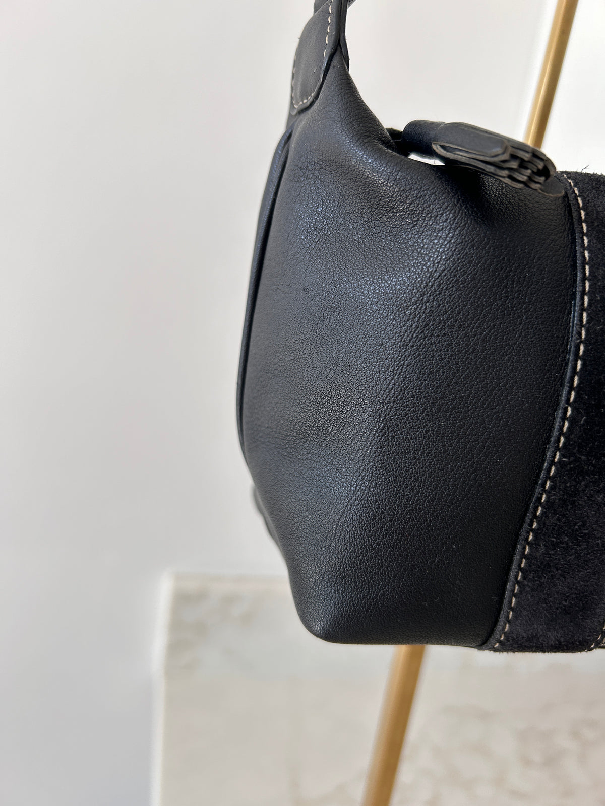 Vintage Coach black leather and suede shoulder bag