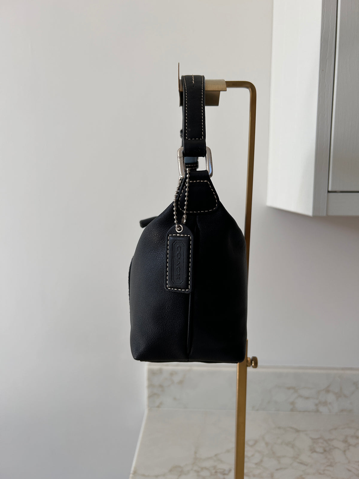 Vintage Coach black leather and suede shoulder bag