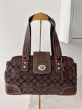 Vintage Coach Hampton turnlock chocolate brown shoulder bag