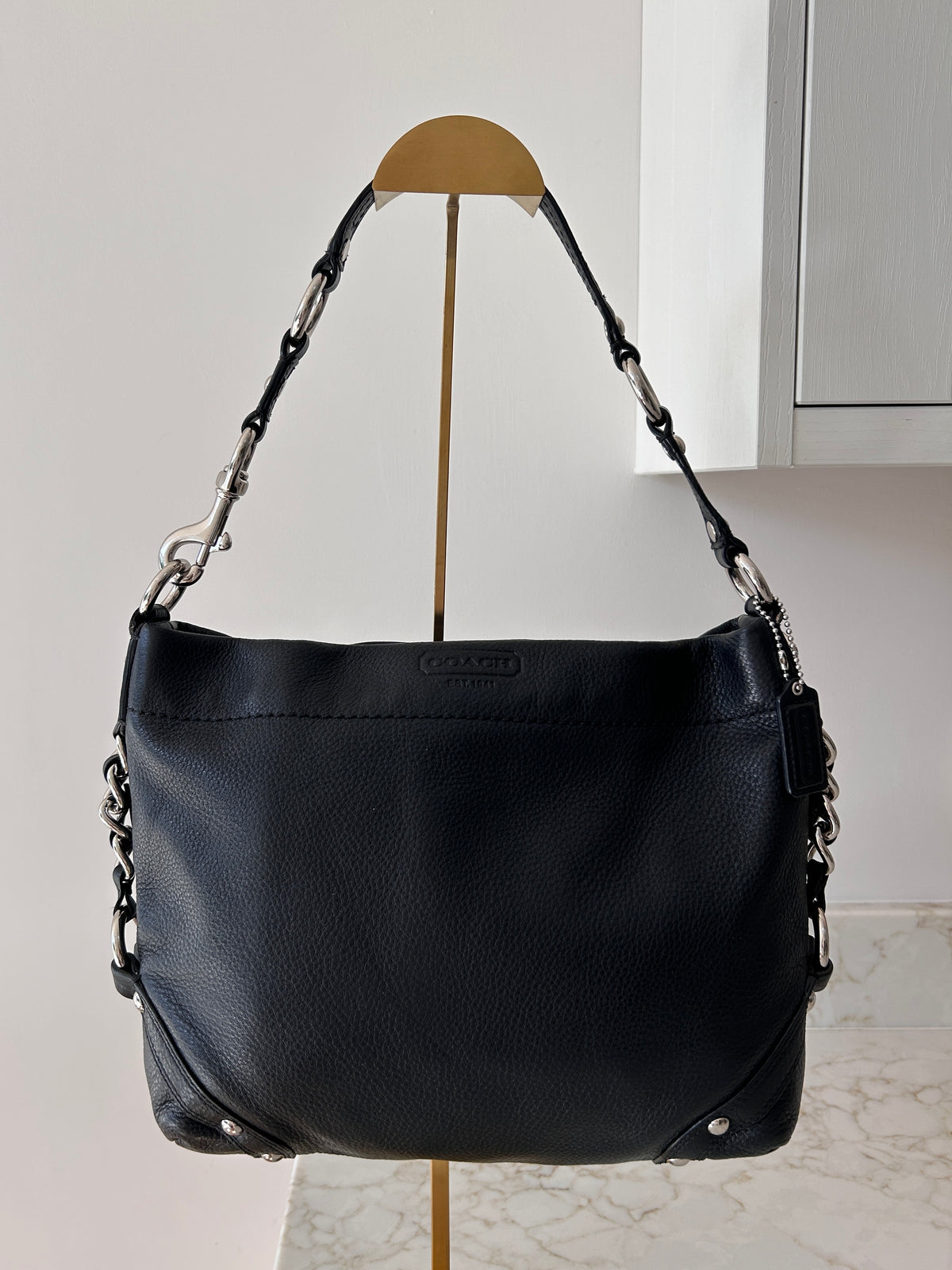 Vintage Coach black leather Carly shoulder bag