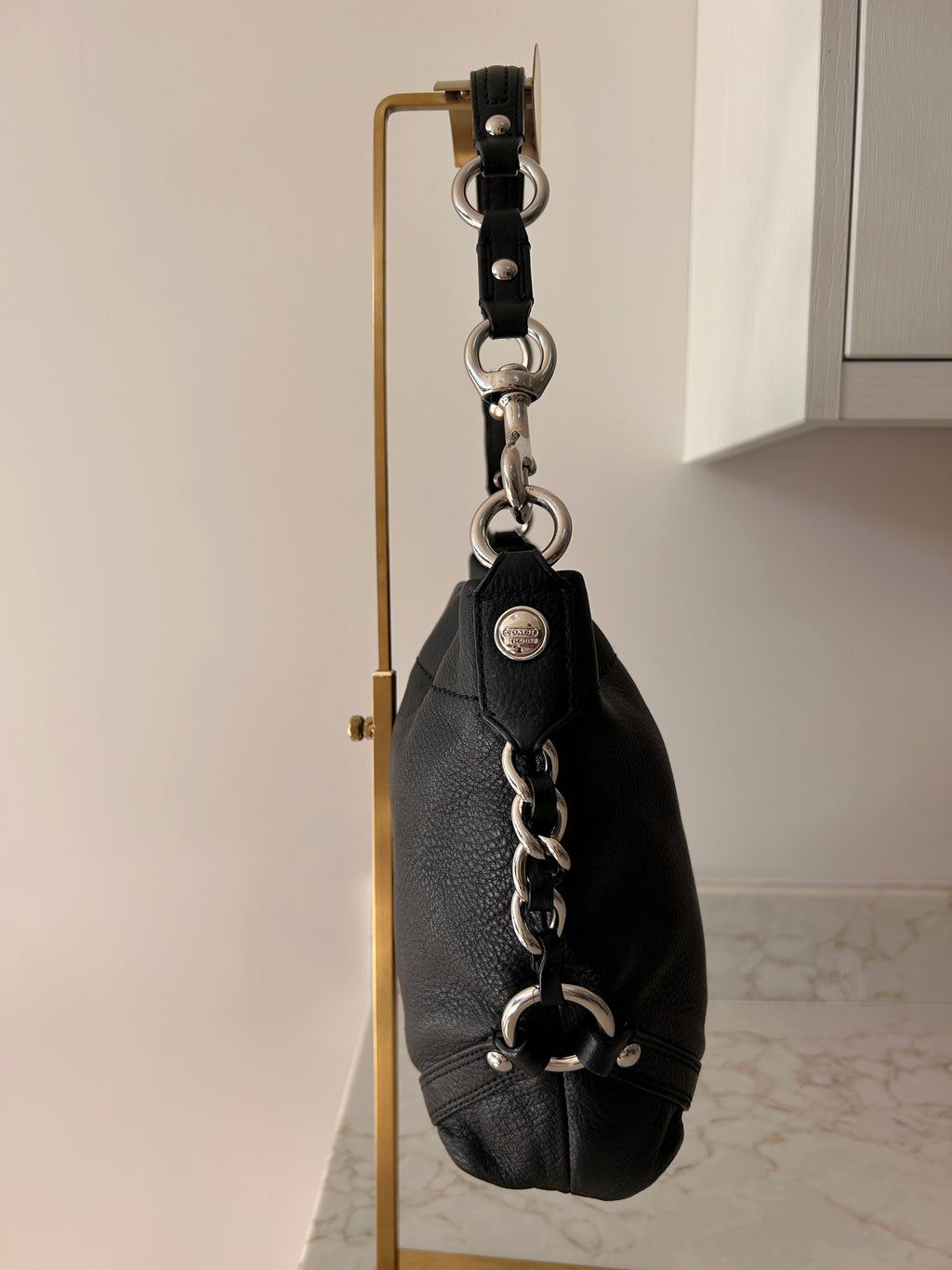 Vintage Coach black leather Carly shoulder bag