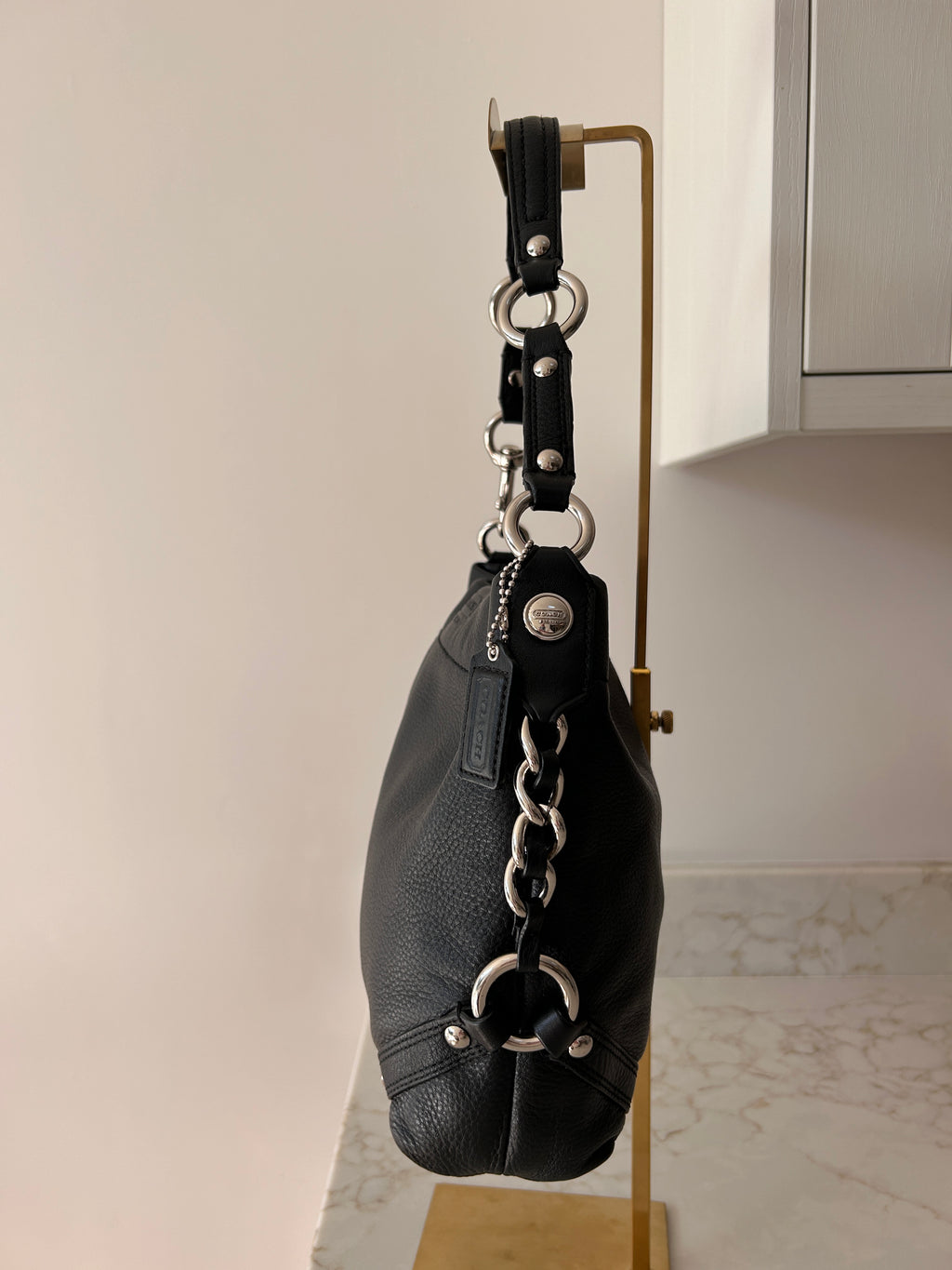 Vintage Coach black leather Carly shoulder bag