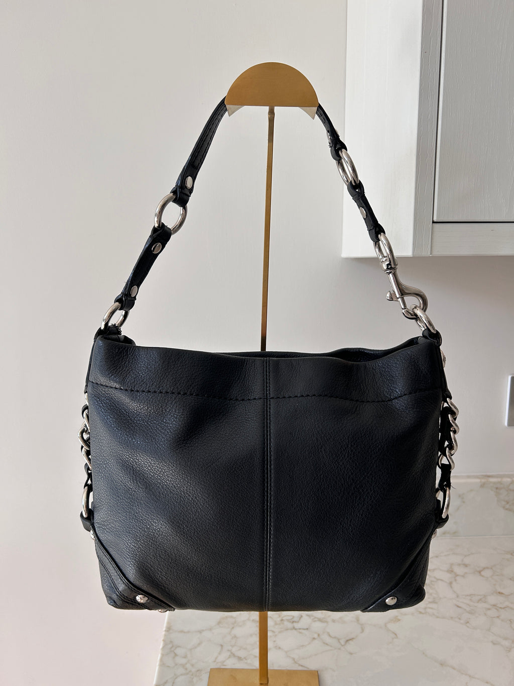 Vintage Coach black leather Carly shoulder bag