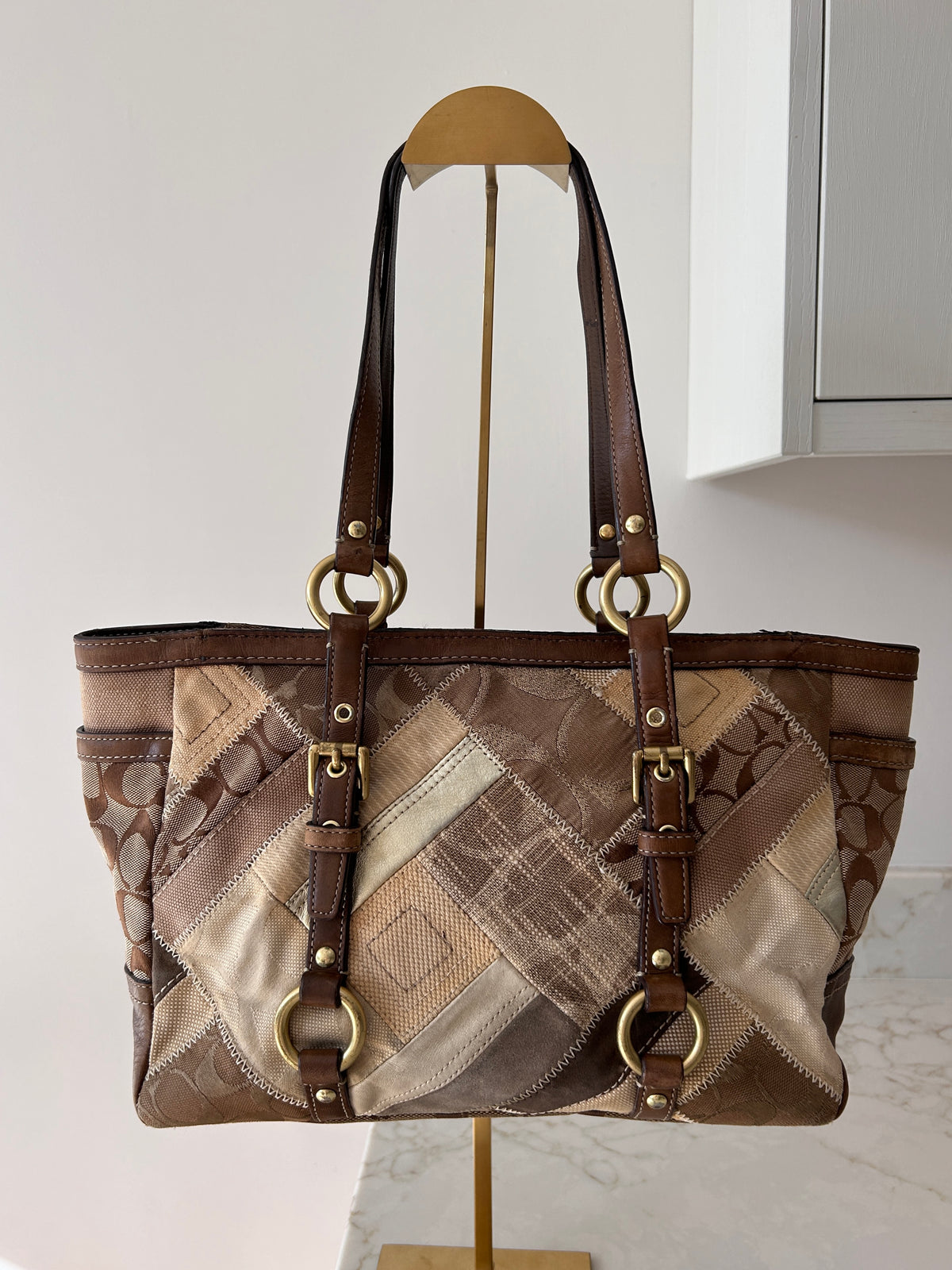 Vintage Coach patchwork tote shoulder bag