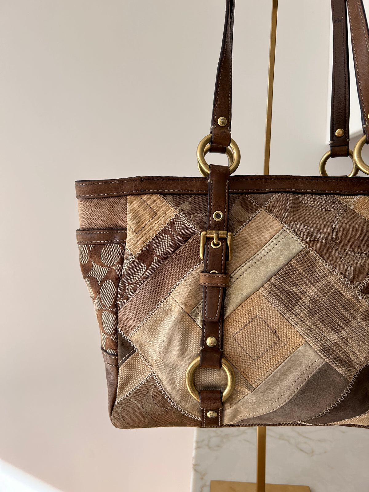 Vintage Coach patchwork tote shoulder bag
