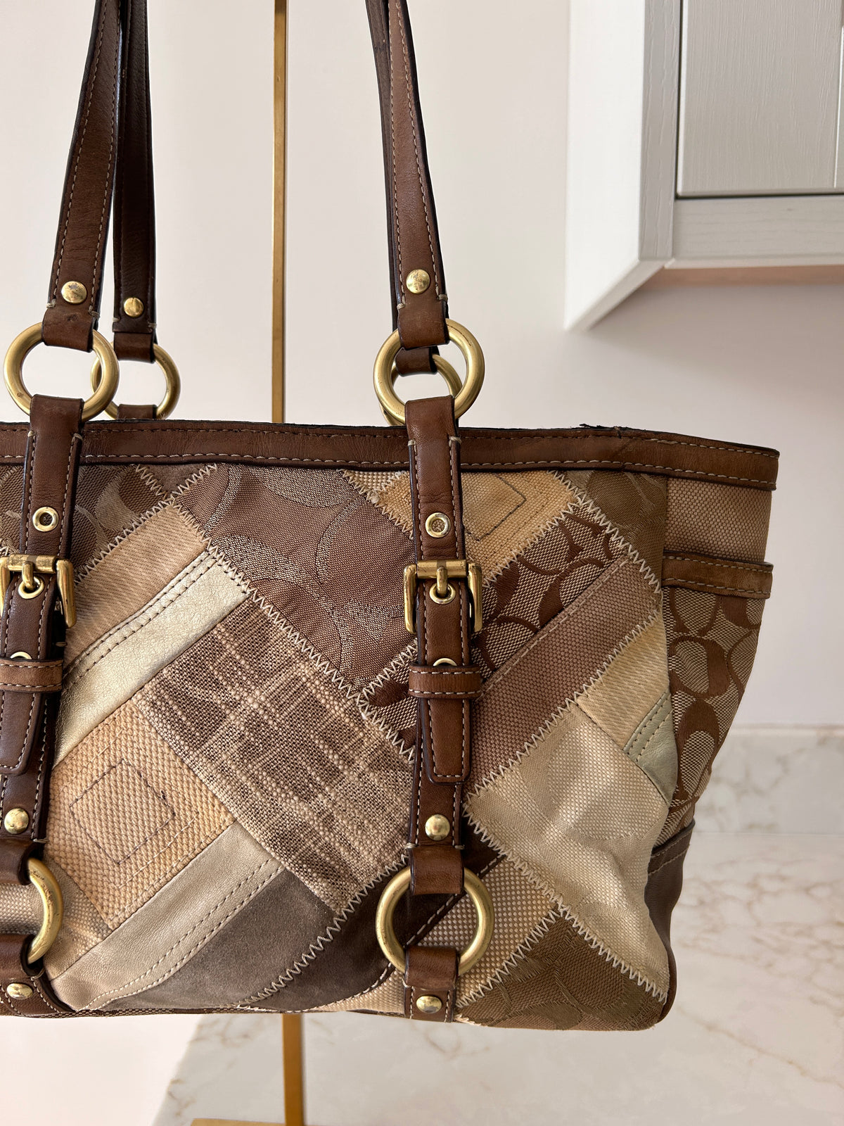 Vintage Coach patchwork tote shoulder bag