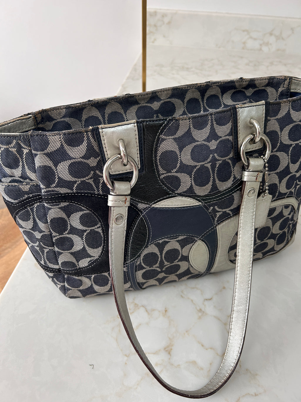 Vintage Coach denim tote shoulder bag
