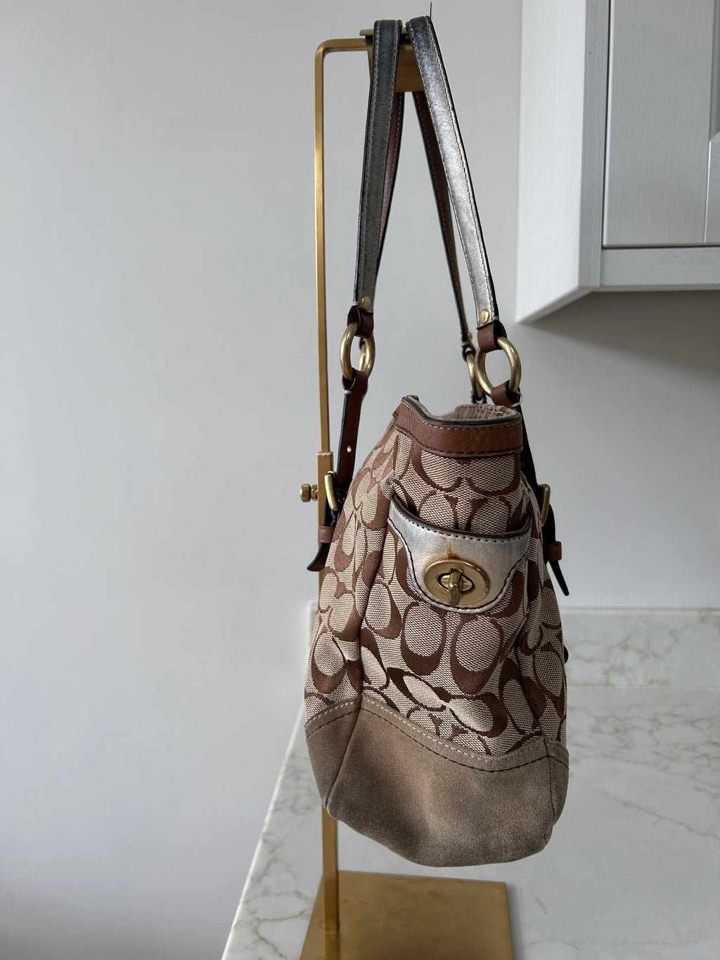 Vintage Coach brown monogram tote shoulder bag
