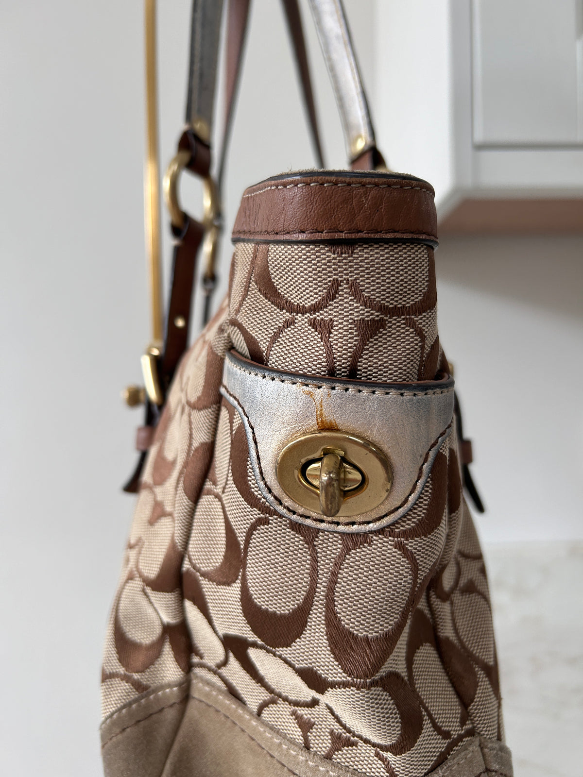 Vintage Coach brown monogram tote shoulder bag