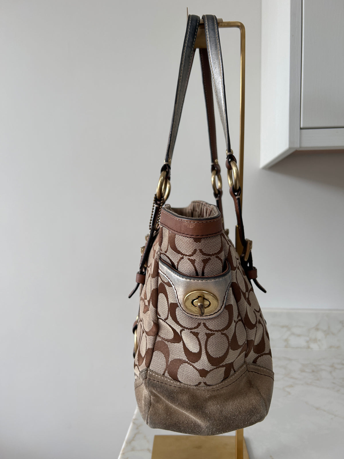 Vintage Coach brown monogram tote shoulder bag