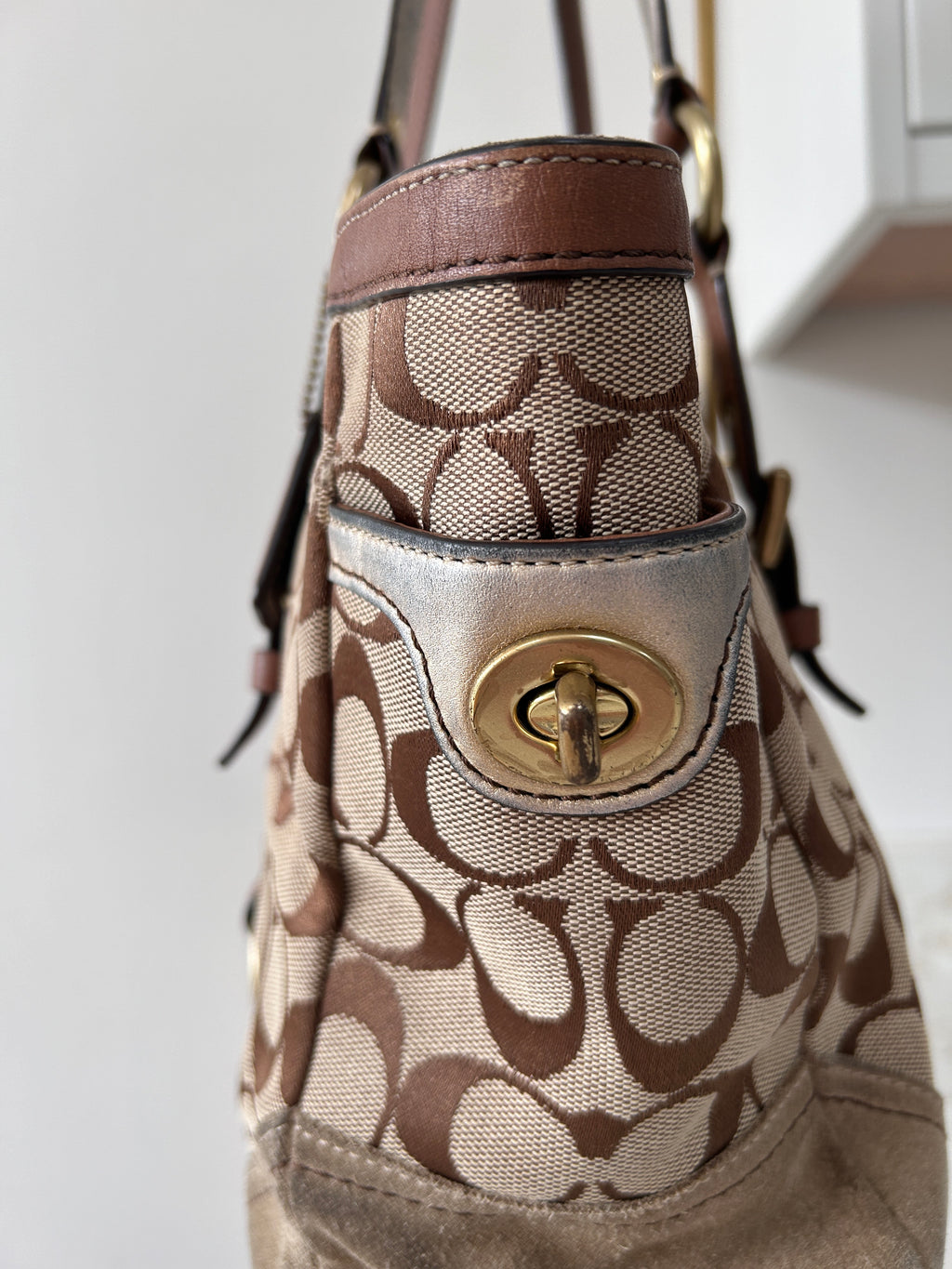 Vintage Coach brown monogram tote shoulder bag