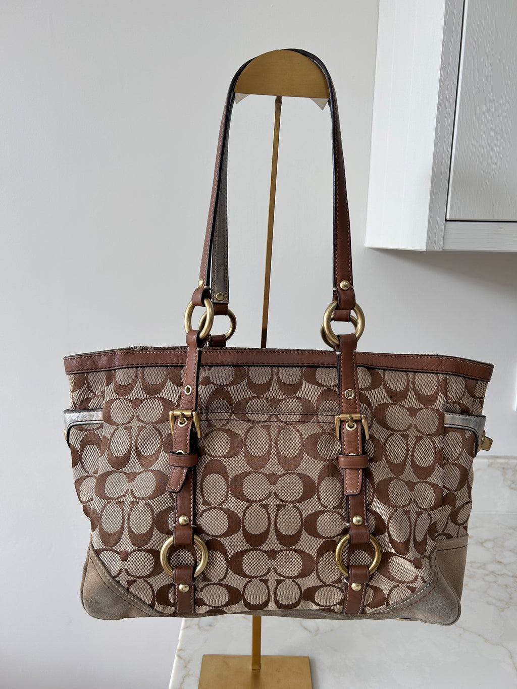 Vintage Coach brown monogram tote shoulder bag