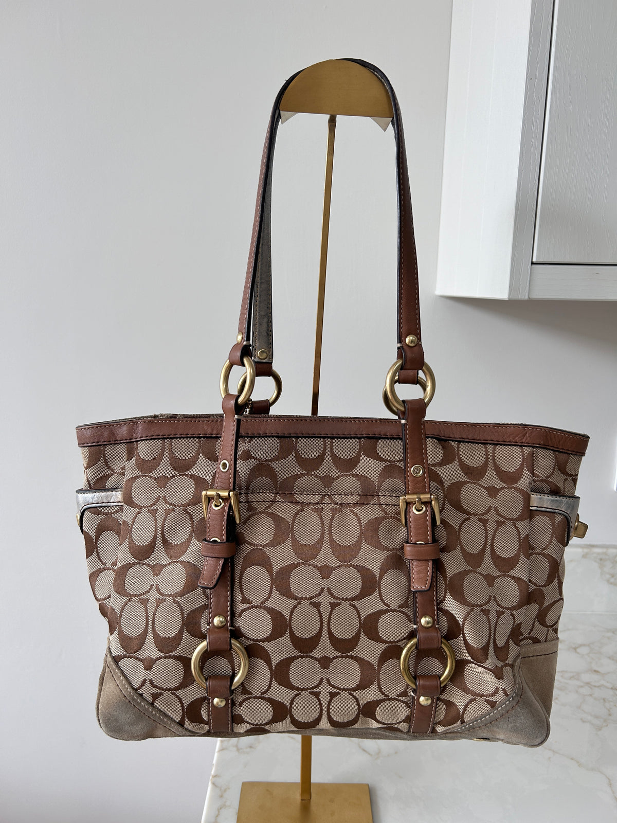 Vintage Coach brown monogram tote shoulder bag