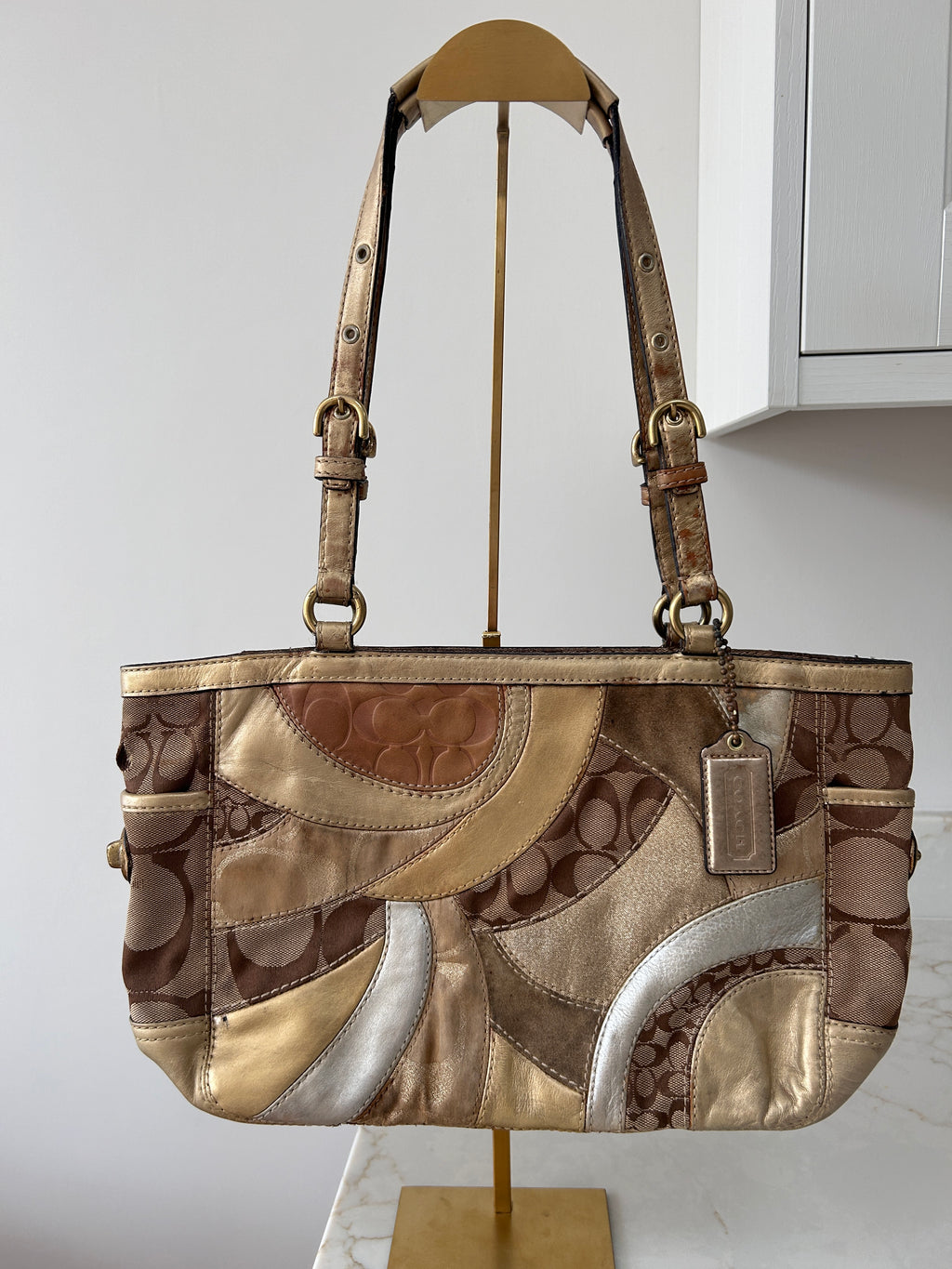 Vintage Coach gold patchwork tote shoulder bag