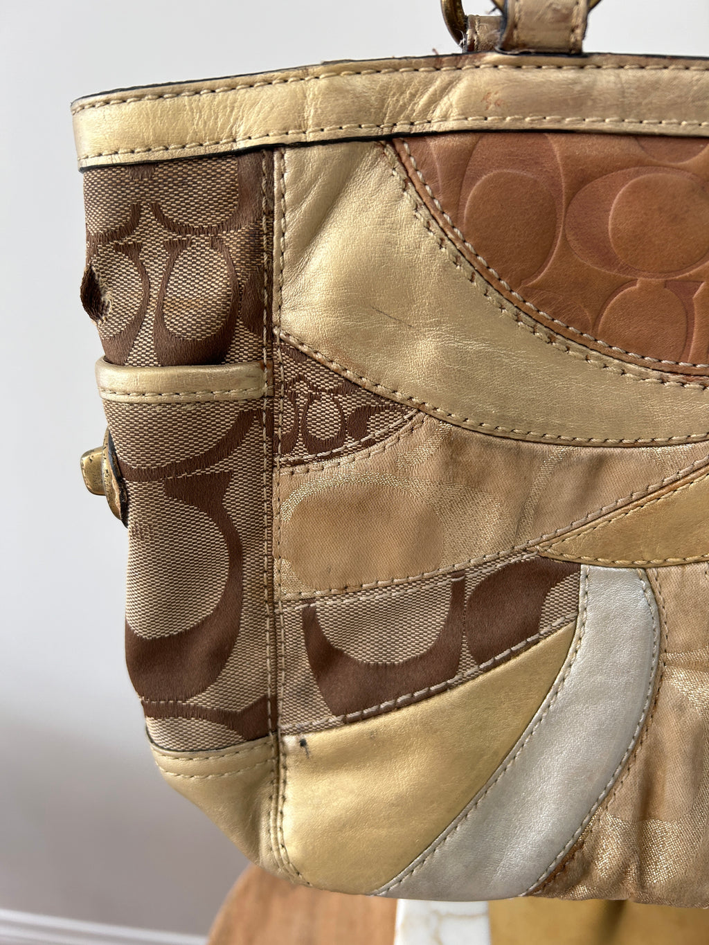 Vintage Coach gold patchwork tote shoulder bag