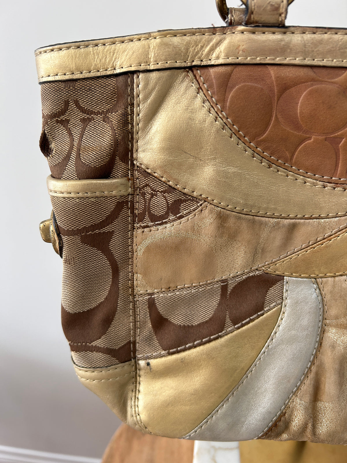 Vintage Coach gold patchwork tote shoulder bag